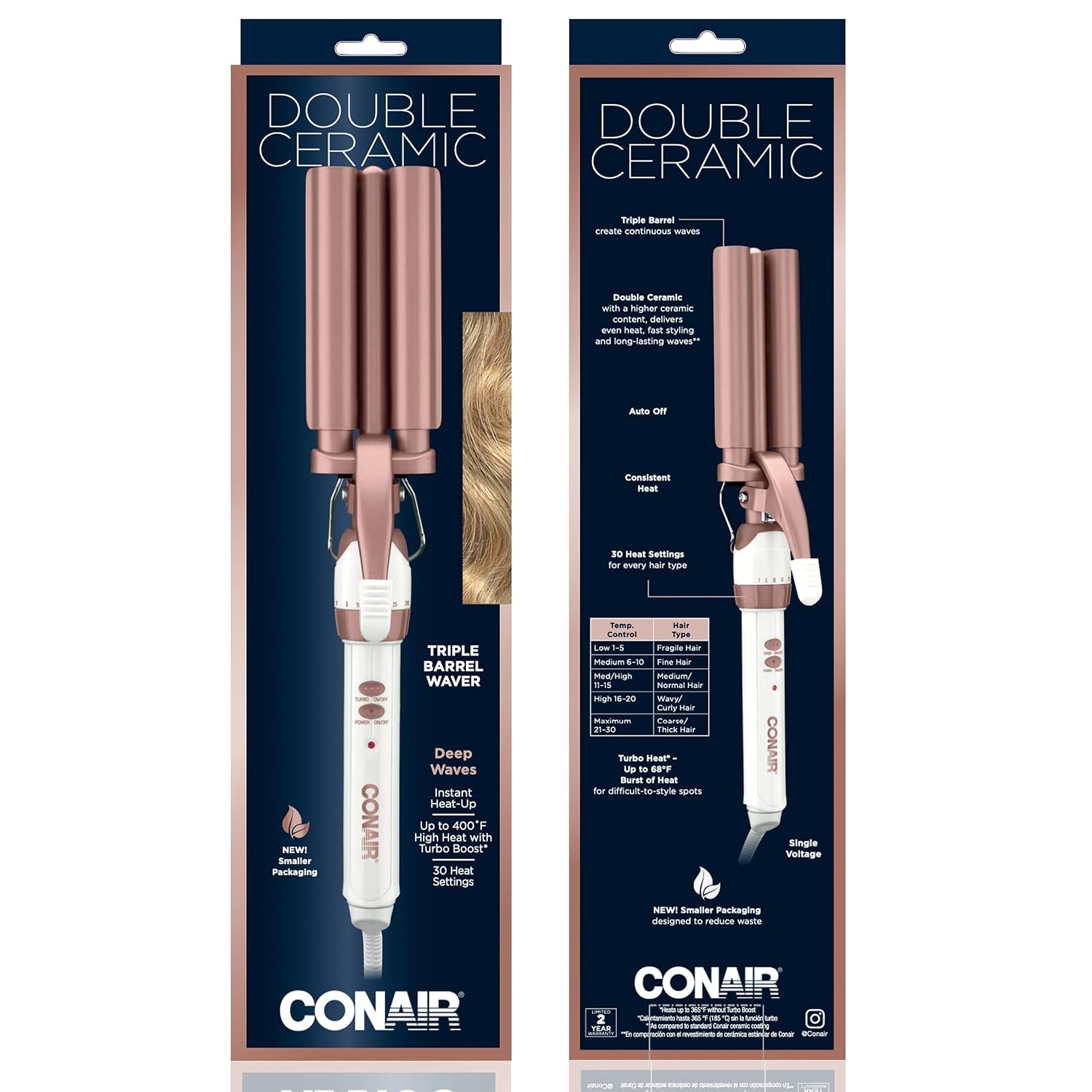 image:imageConair Double Ceramic 3 Barrel Curling Iron Triple Barrel Waver Hair Tool Creates Deep Continuous Waves Hair Curler for All Hair Lengths WhiteRose Gold1 Inch Pack of 3