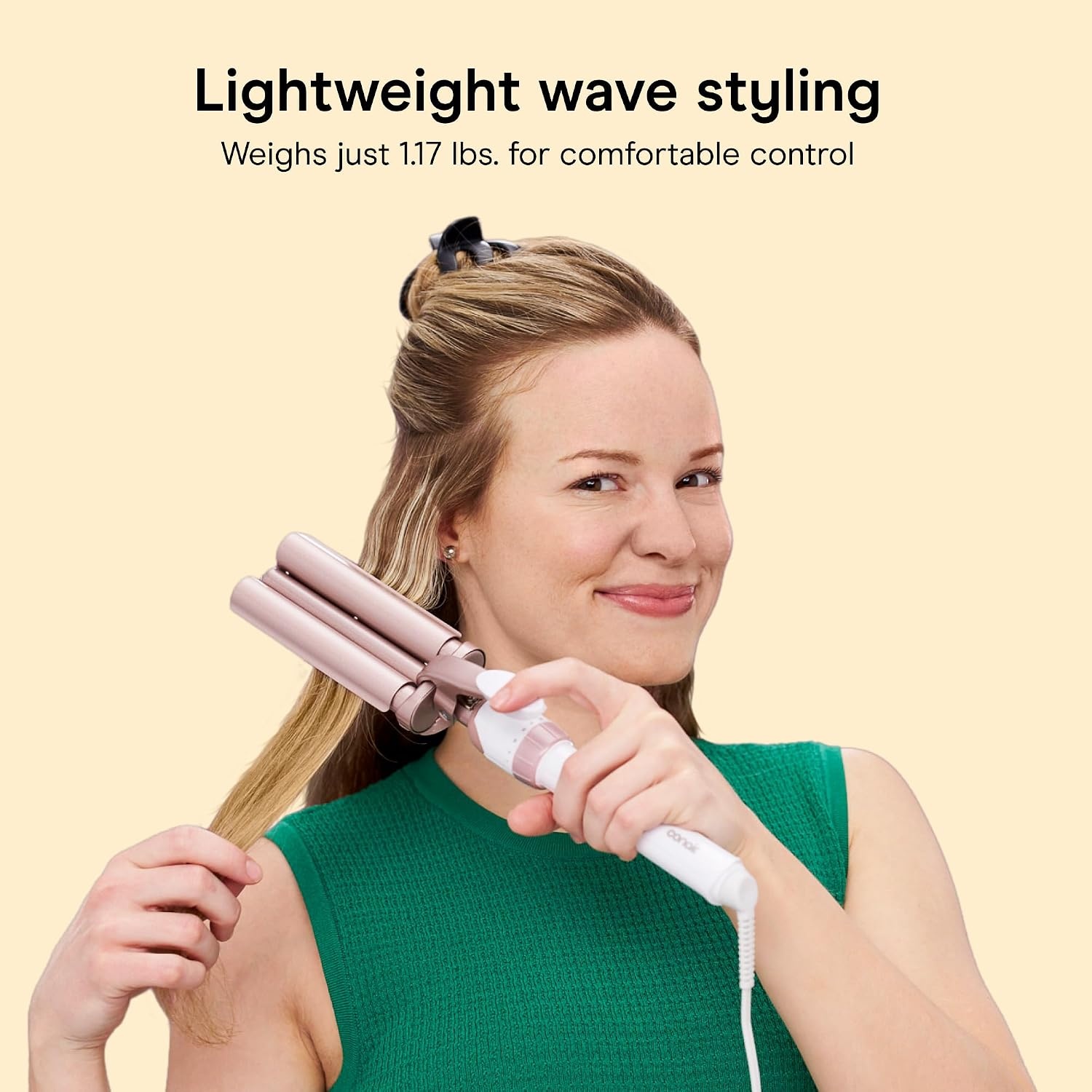 image:imageConair Double Ceramic 3 Barrel Curling Iron Triple Barrel Waver Hair Tool Creates Deep Continuous Waves Hair Curler for All Hair Lengths WhiteRose Gold1 inch