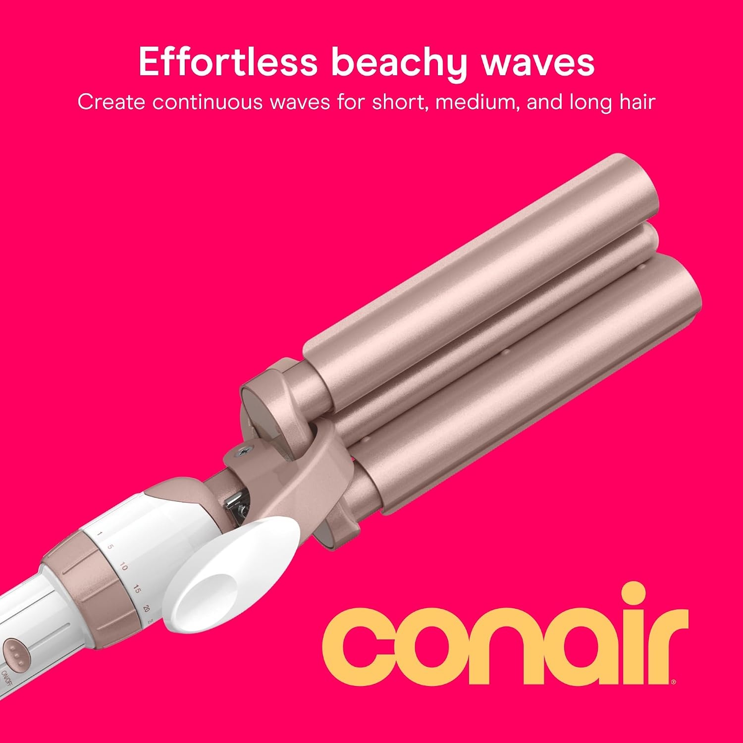 image:imageConair Double Ceramic 3 Barrel Curling Iron Triple Barrel Waver Hair Tool Creates Deep Continuous Waves Hair Curler for All Hair Lengths WhiteRose Gold1 inch