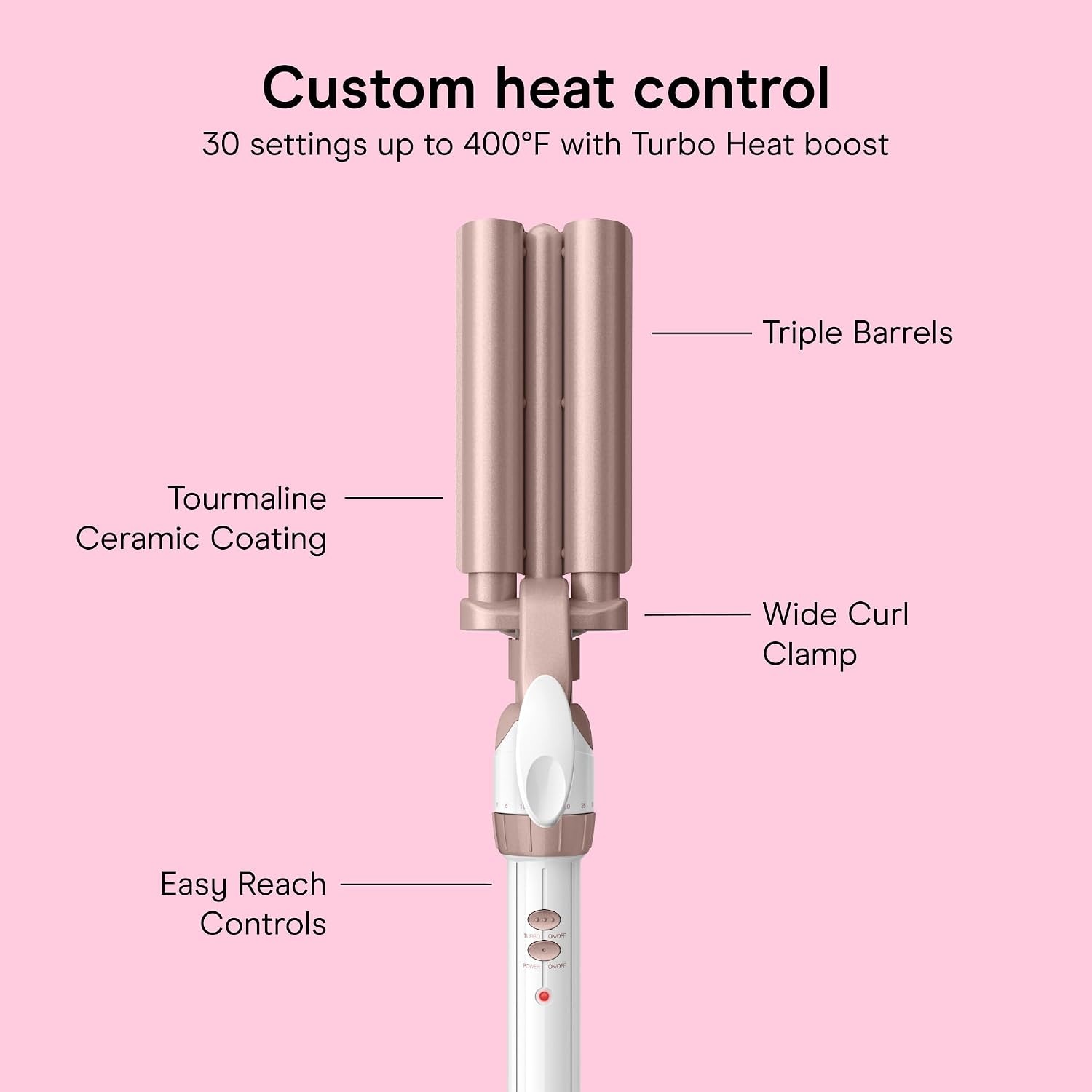 image:imageConair Double Ceramic 3 Barrel Curling Iron Triple Barrel Waver Hair Tool Creates Deep Continuous Waves Hair Curler for All Hair Lengths WhiteRose Gold1 inch