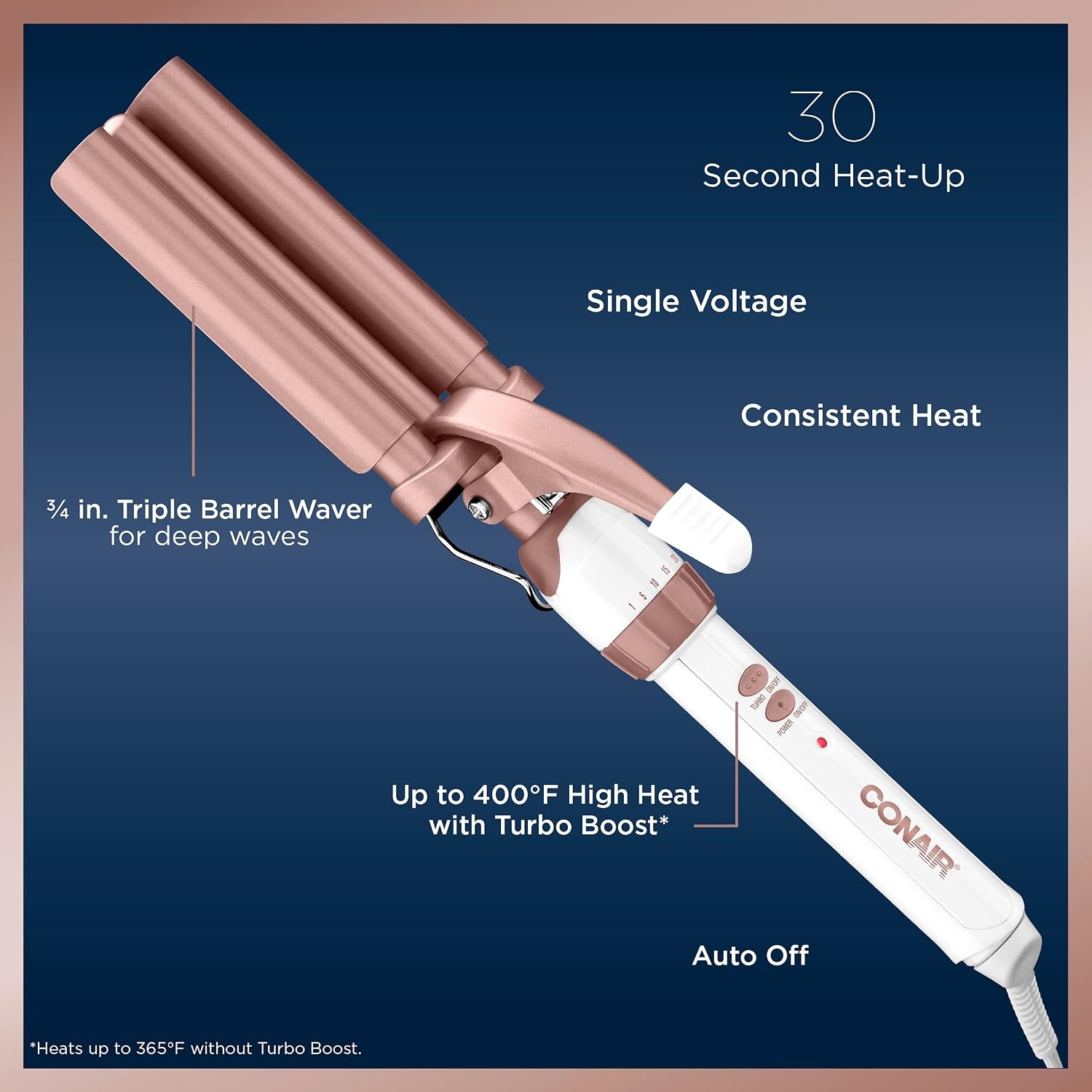 image:imageConair Double Ceramic 3 Barrel Curling Iron Triple Barrel Waver Hair Tool Creates Deep Continuous Waves Hair Curler for All Hair Lengths WhiteRose Gold1 Inch Pack of 3