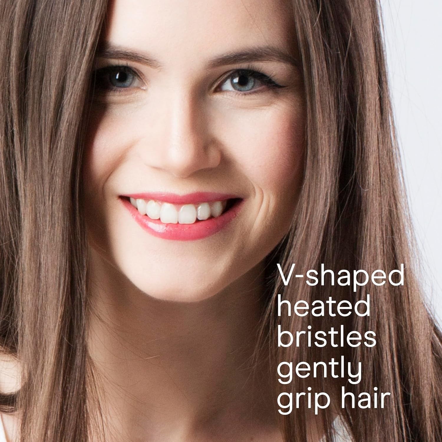 image:imageConair Double Ceramic Hair Straightener Brush Heated Straightening Brush for Smooth Shiny Hair VShaped Heated Bristles for Closer Contact 5 LED Heat Settings Dual Voltage White15