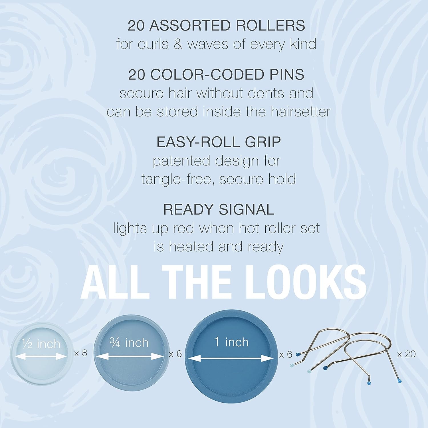 image:imageConair Double Ceramic Hot Rollers for Long Medium and All Hair Hair Curler Hair Roller Clips Included 12 inch 34 inch and 1 inch RollersBlue Amazon Exclusive