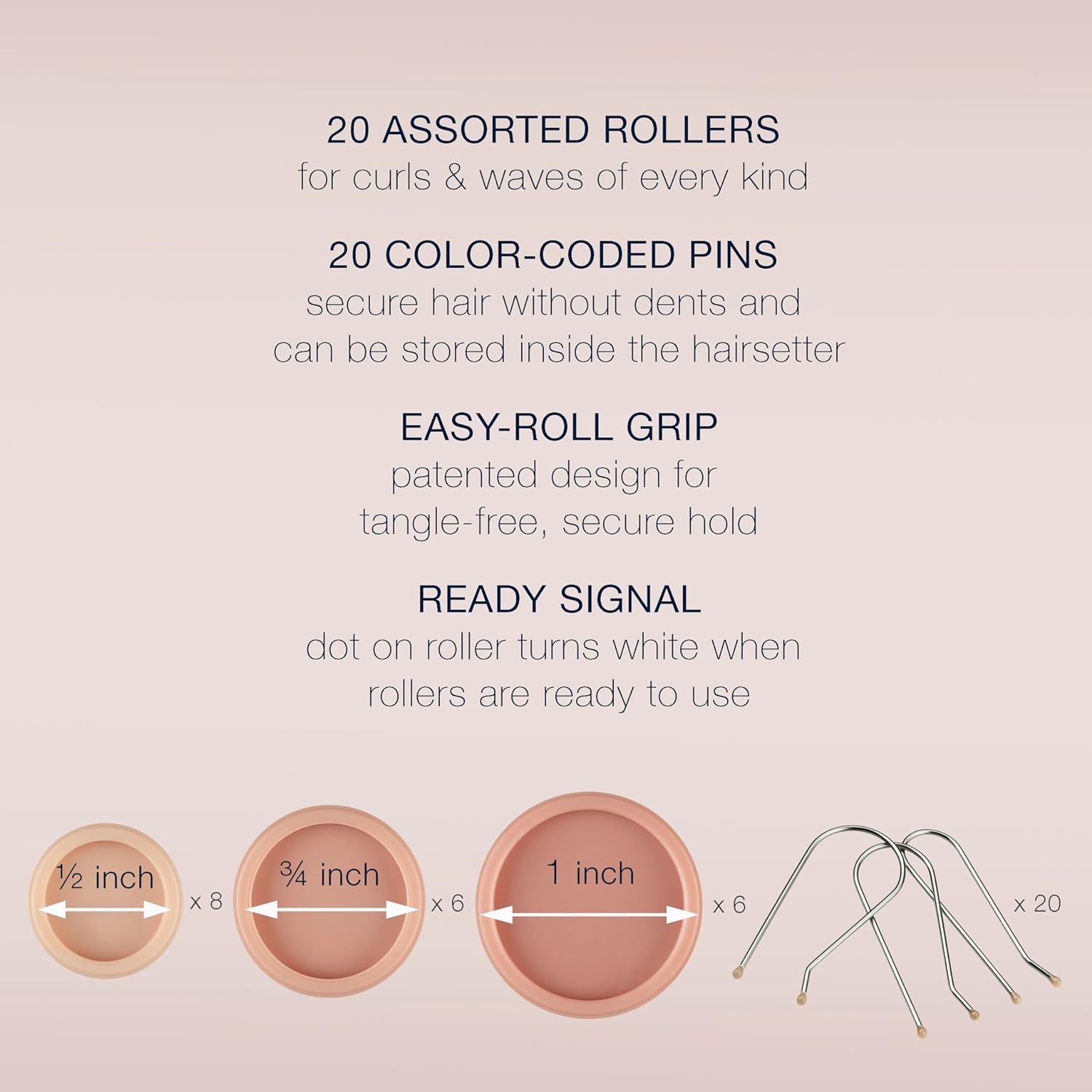 image:imageConair Double Ceramic Hot Rollers for Long Medium and All Hair Hair Curler Hair Roller Clips Included 12 inch 34 inch and 1 inch RollersTan