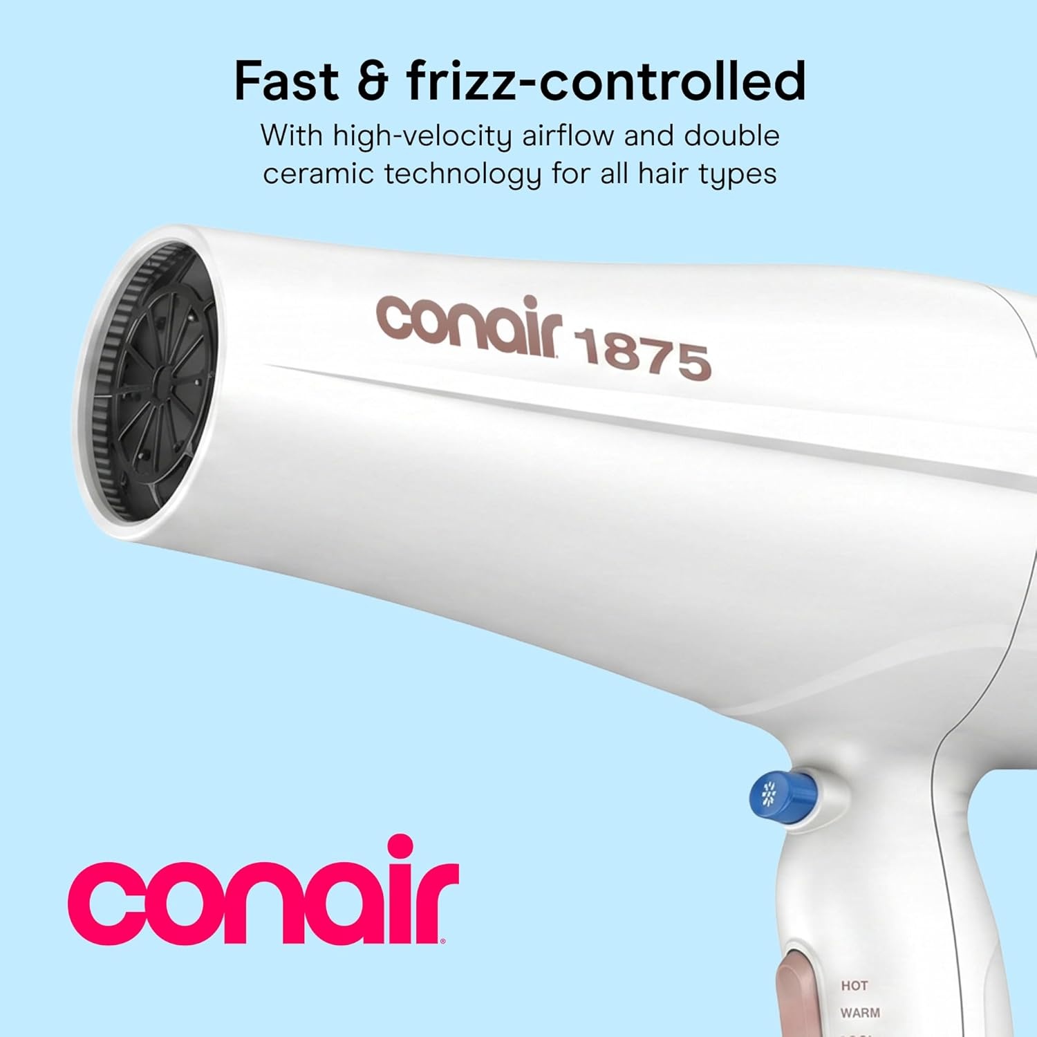 image:imageConair Double Ceramic Ionic Hair Dryer Double Ceramic ionic tech reduces frizz for fine thick and curly hair types White Model 566DCN4