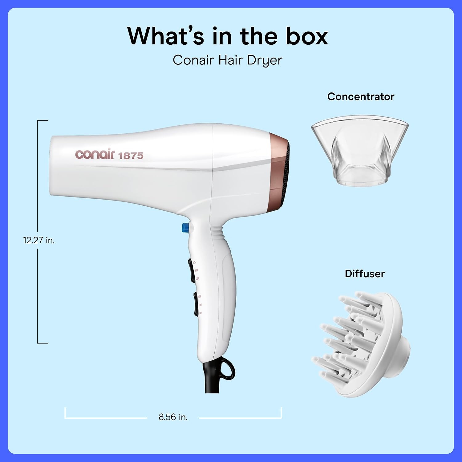 image:imageConair Double Ceramic Ionic Hair Dryer Double Ceramic ionic tech reduces frizz for fine thick and curly hair types White Model 566DCN4