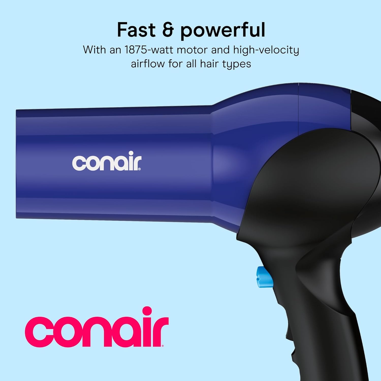 image:imageConair Fast Dry Lightweight Hair Dryer Powerful 1875W motor for thick and coarse hair includes diffuser amp concentrator attachments BlueBlack 146NXL3 Piece Set