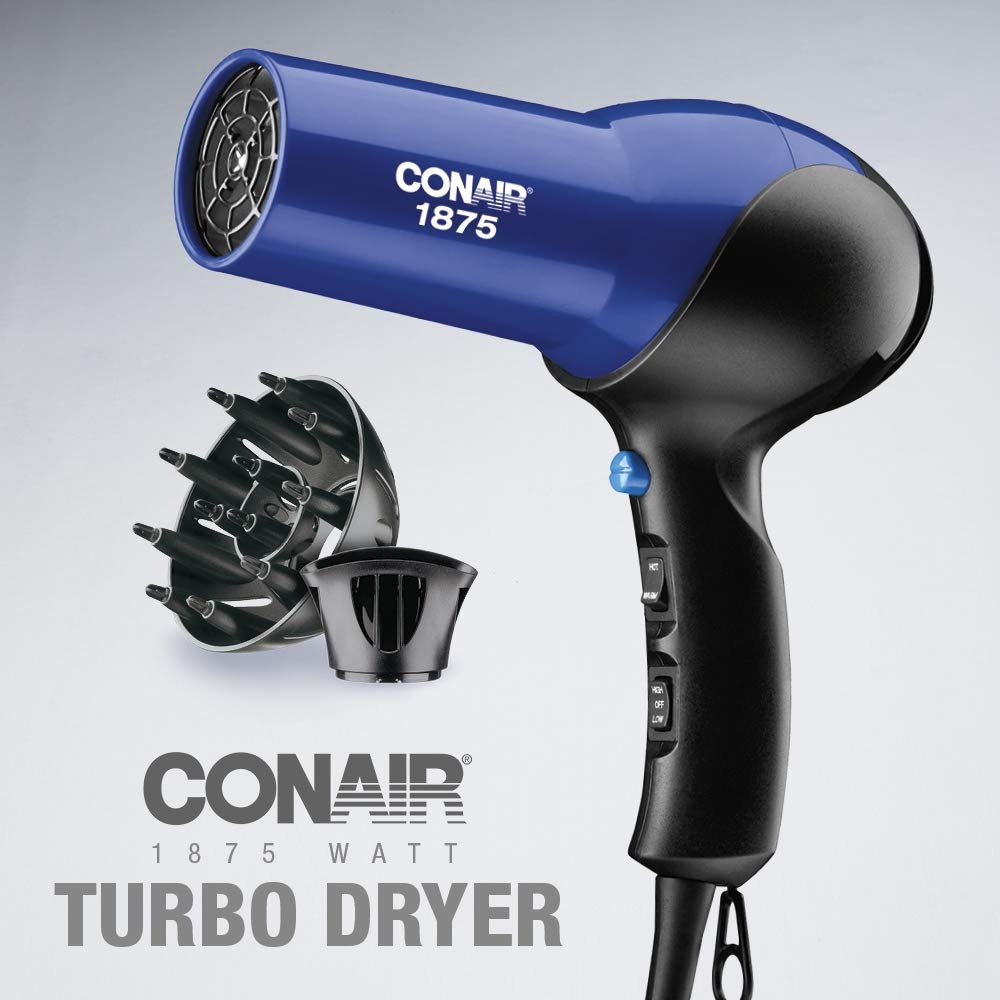 image:imageConair Fast Dry Lightweight Hair Dryer Powerful 1875W motor for thick and coarse hair includes diffuser amp concentrator attachments BlueBlack 146NXL3 Piece Set Pack of 4