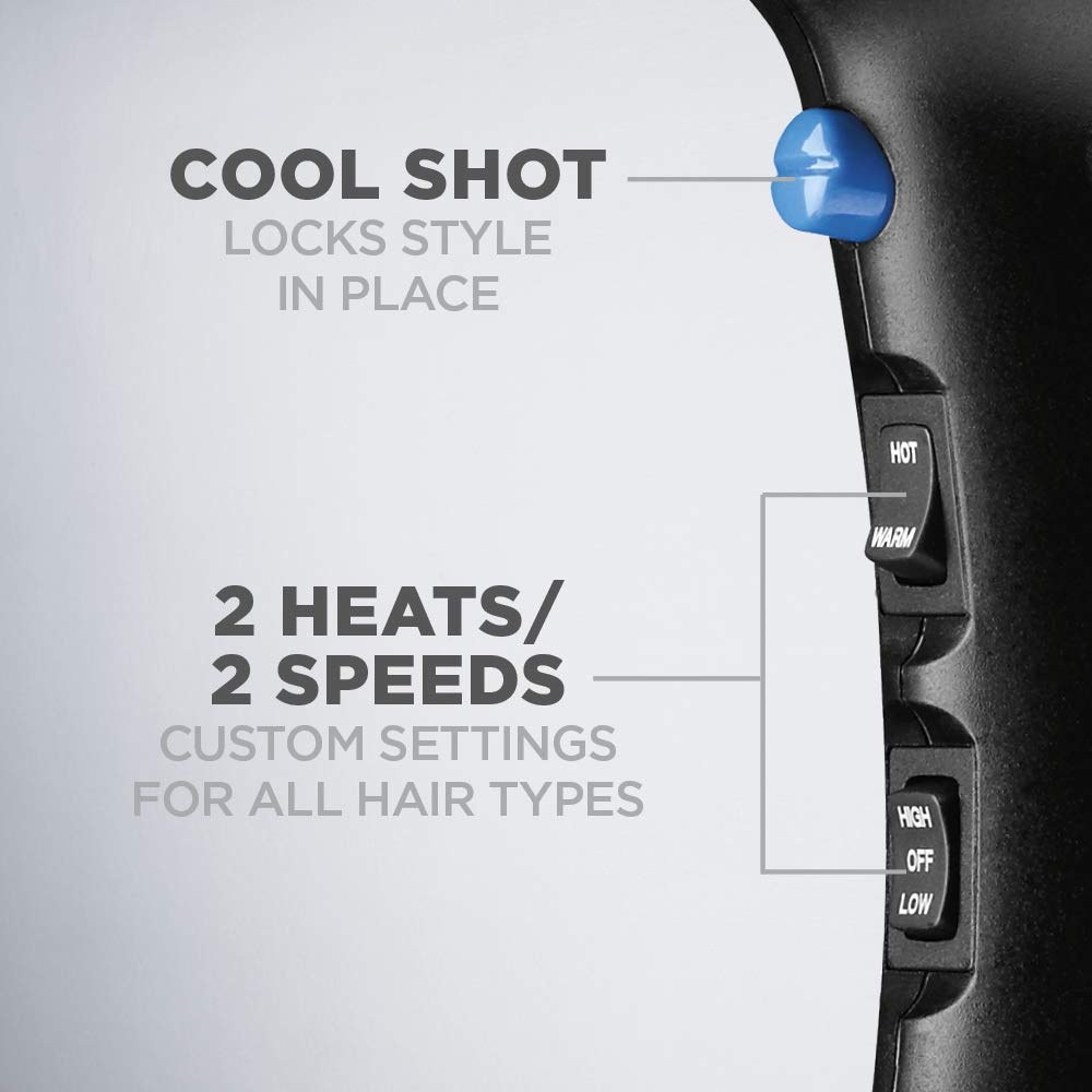 image:imageConair Fast Dry Lightweight Hair Dryer Powerful 1875W motor for thick and coarse hair includes diffuser amp concentrator attachments BlueBlack 146NXL3 Piece Set Pack of 4