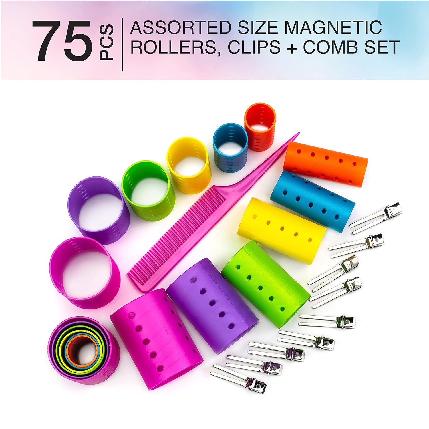 image:imageConair Foam Hair Rollers Heatless curls Foam Rollers Hair Rollers Loose Hair Curlers in Assorted Sizes 8 Count wstorage caseRainbow