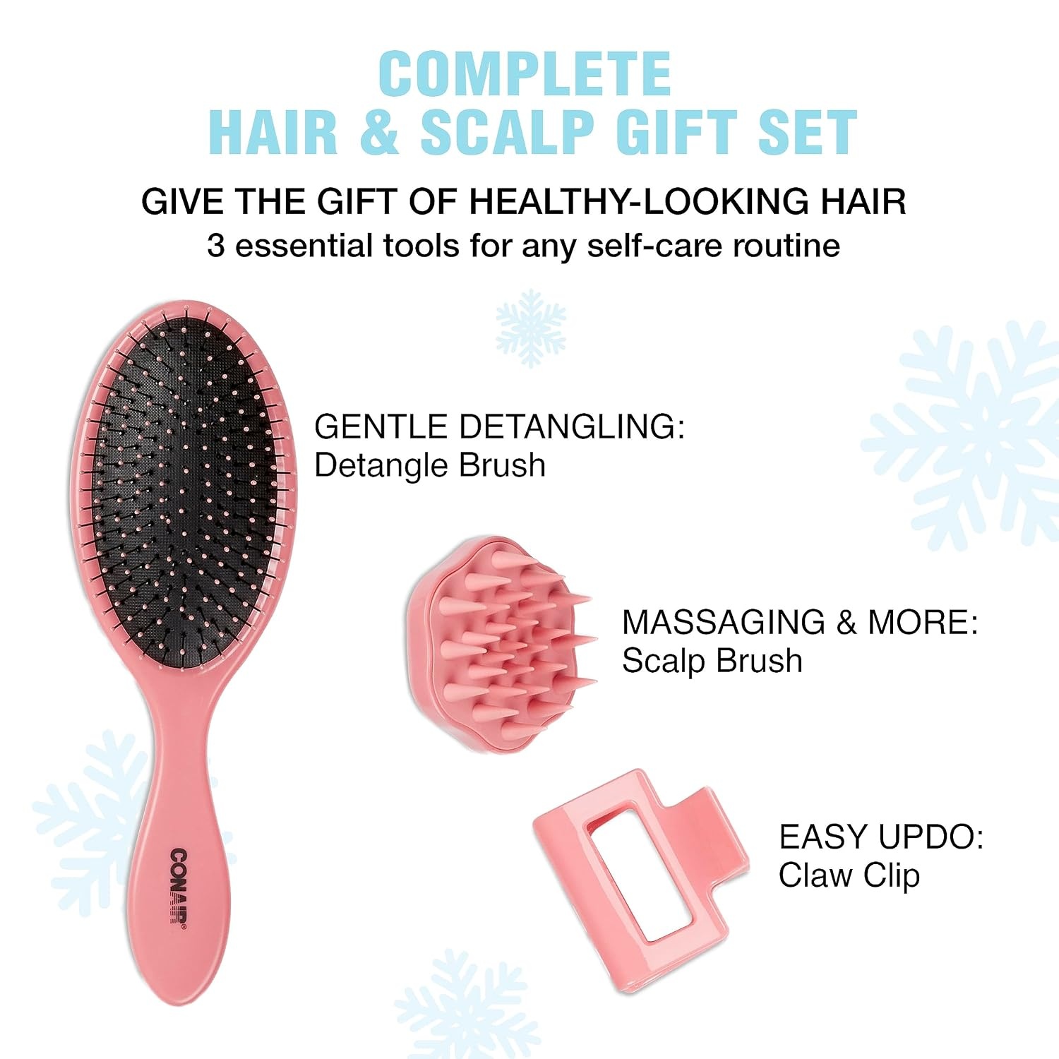 image:imageConair Gift Set Gift Box Under 20 Includes 1 Hair Brush 1 Claw Clip and 1 Scalp Massager in Pink