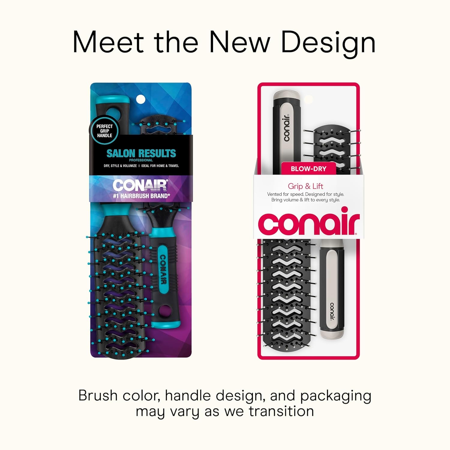 image:imageConair Grip amp Lift Vent Hairbrush FullSize and MidSize Brush Set Nylon Bristle Hair Brushes for Blowout Styling Value Pack Color May Vary