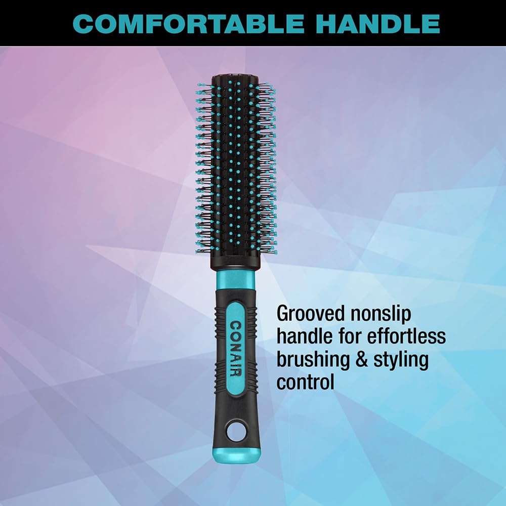 image:imageConair Grip amp Style Round Brush Nylon Bristle Hair Brush for Blowout Styling Ideal for Coarse Curly Wavy Hair Color May VaryBlack Teal