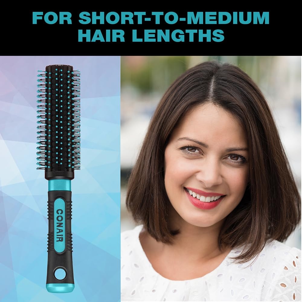 image:imageConair Grip amp Style Round Brush Nylon Bristle Hair Brush for Blowout Styling Ideal for Coarse Curly Wavy Hair Color May VaryBlack Teal