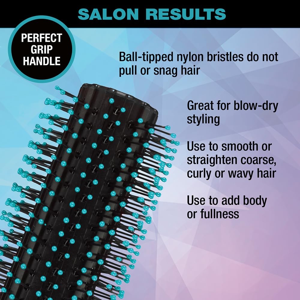 image:imageConair Grip amp Style Round Brush Nylon Bristle Hair Brush for Blowout Styling Ideal for Coarse Curly Wavy Hair Color May VaryBlack Teal