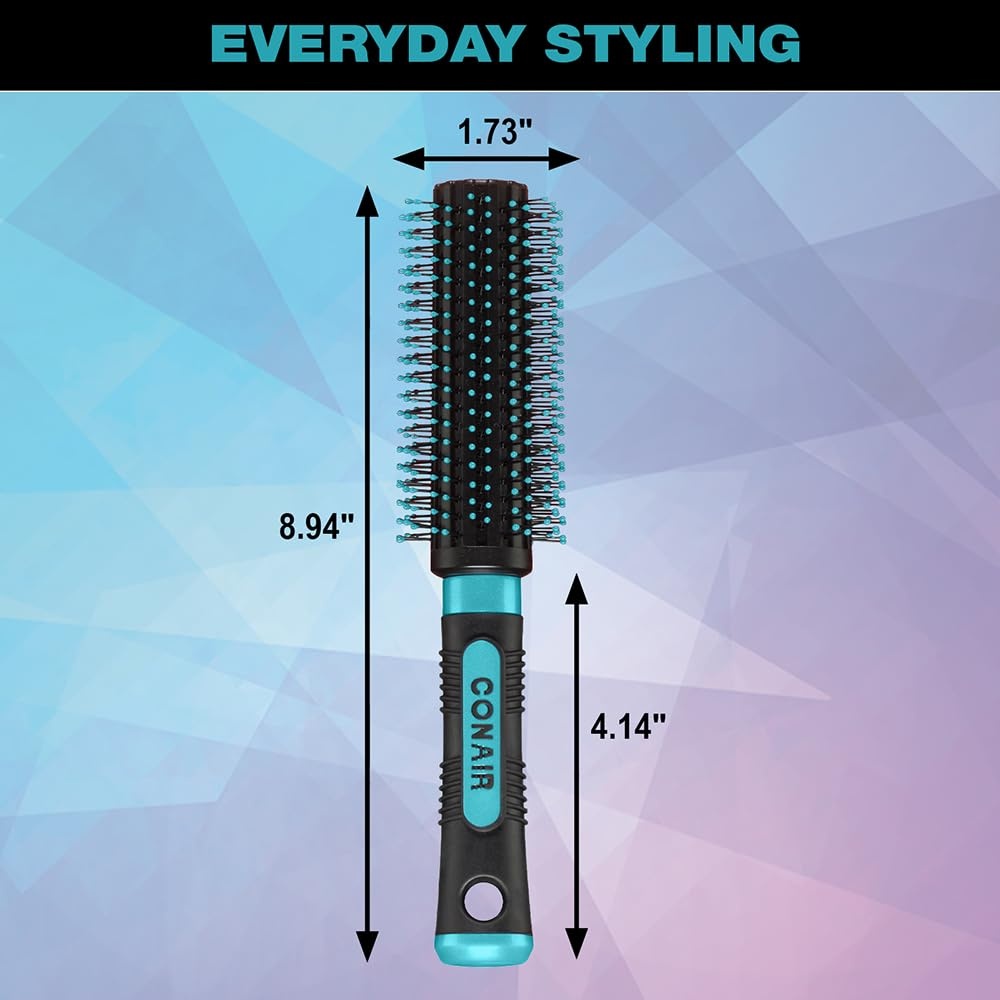 image:imageConair Grip amp Style Round Brush Nylon Bristle Hair Brush for Blowout Styling Ideal for Coarse Curly Wavy Hair Color May VaryBlack Teal