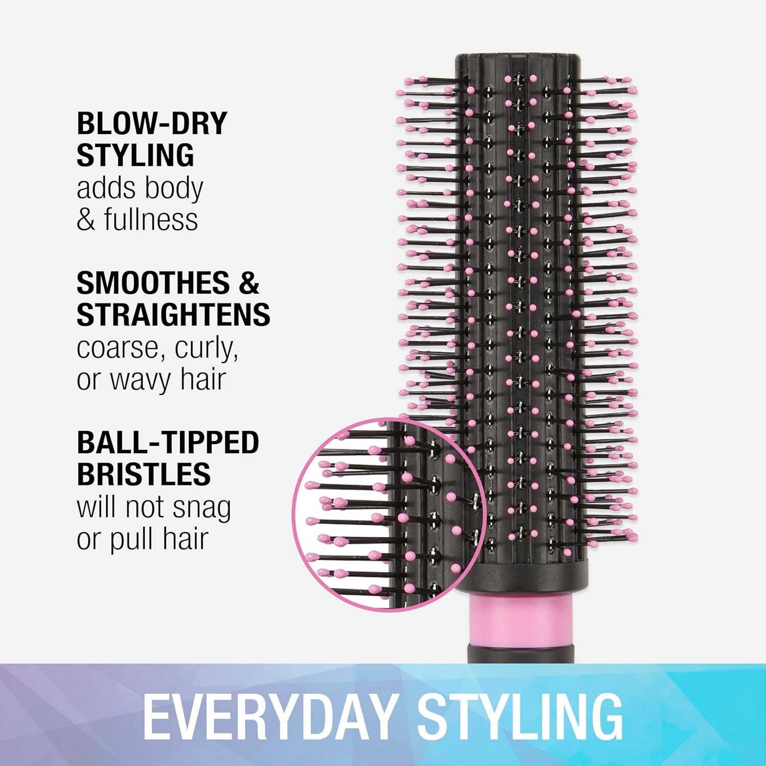 image:imageConair Grip amp Style Round Brush Nylon Bristle Hair Brush for Blowout Styling Ideal for Coarse Curly Wavy Hair Color May VaryBlush Pink