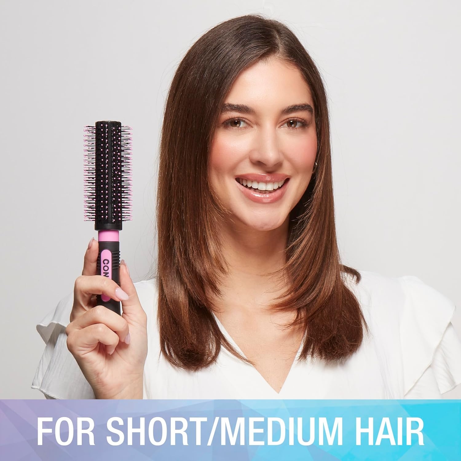 image:imageConair Grip amp Style Round Brush Nylon Bristle Hair Brush for Blowout Styling Ideal for Coarse Curly Wavy Hair Color May VaryBlush Pink
