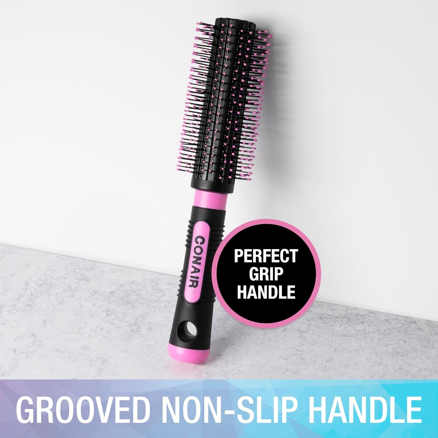 image:imageConair Grip amp Style Round Brush Nylon Bristle Hair Brush for Blowout Styling Ideal for Coarse Curly Wavy Hair Color May VaryBlush Pink