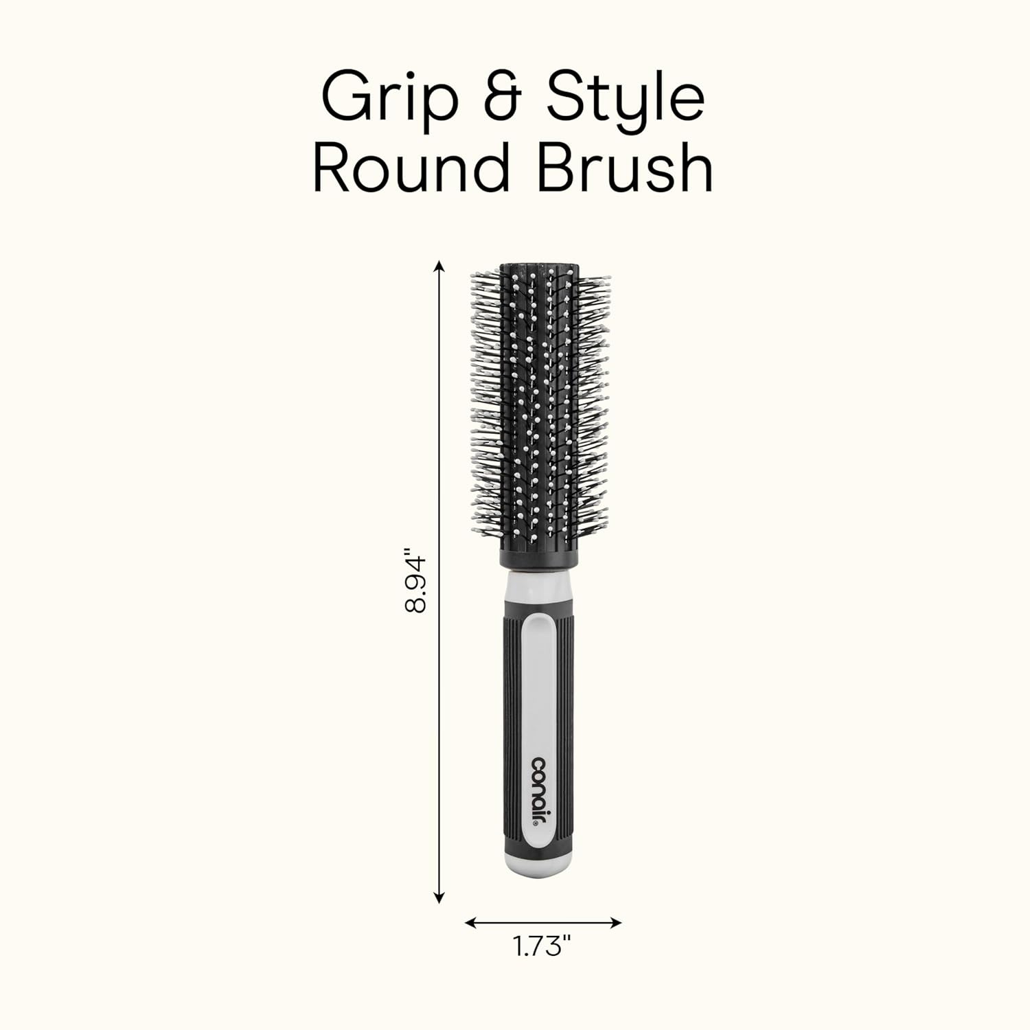image:imageConair Grip amp Style Round Brush Nylon Bristle Hair Brush for Blowout Styling Ideal for Coarse Curly Wavy Hair Color May VaryGray