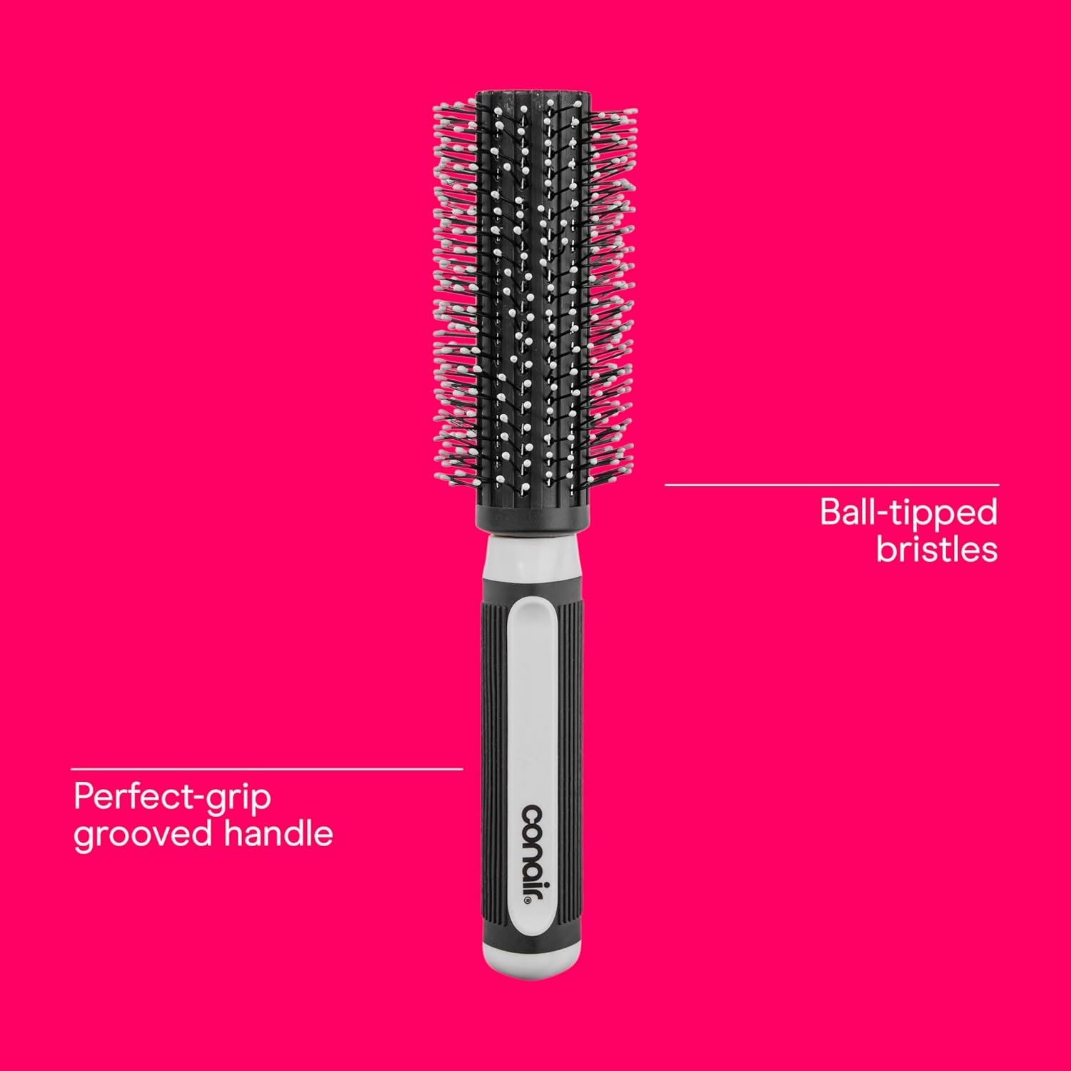 image:imageConair Grip amp Style Round Brush Nylon Bristle Hair Brush for Blowout Styling Ideal for Coarse Curly Wavy Hair Color May VaryGray
