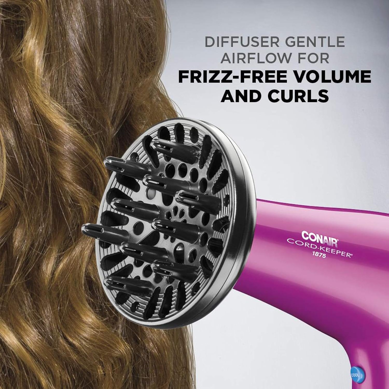 image:imageConair Hair Dryer with Retractable Cord 1875W Blow Dryer 3 Heat Settings 2 Speeds Blow Dryer with Diffuser and Concentrator Attachments Ionic Tourmaline Technology Matte Light PinkPink