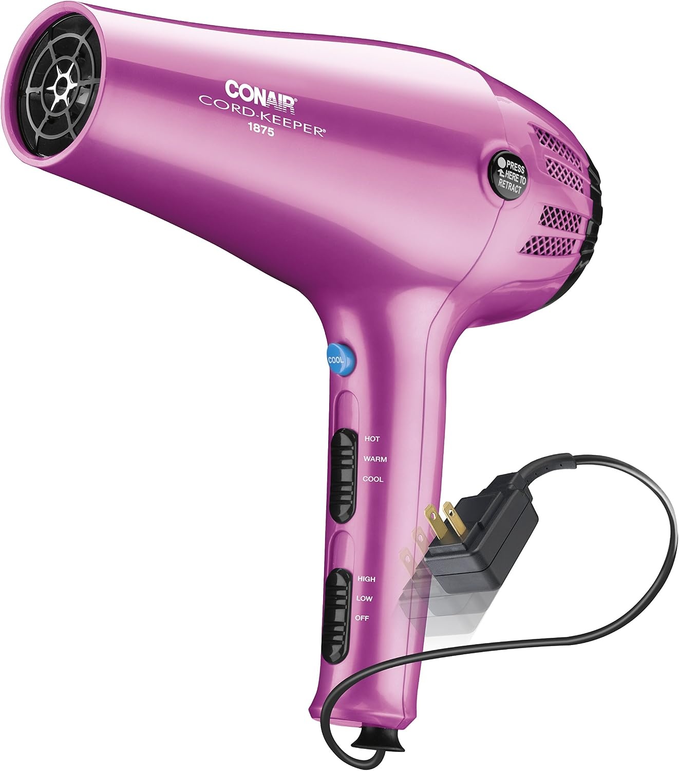 image:imageConair Hair Dryer with Retractable Cord 1875W Blow Dryer 3 Heat Settings 2 Speeds Blow Dryer with Diffuser and Concentrator Attachments Ionic Tourmaline Technology Matte Light PinkPink
