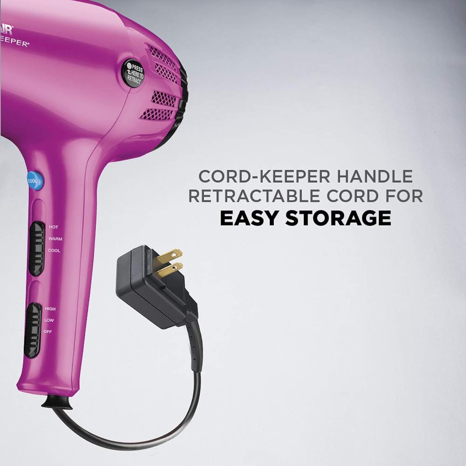 image:imageConair Hair Dryer with Retractable Cord 1875W Blow Dryer 3 Heat Settings 2 Speeds Blow Dryer with Diffuser and Concentrator Attachments Ionic Tourmaline Technology Matte Light PinkPink