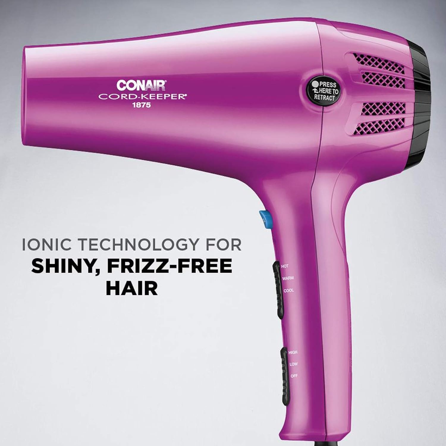 image:imageConair Hair Dryer with Retractable Cord 1875W Blow Dryer 3 Heat Settings 2 Speeds Blow Dryer with Diffuser and Concentrator Attachments Ionic Tourmaline Technology Matte Light PinkPink
