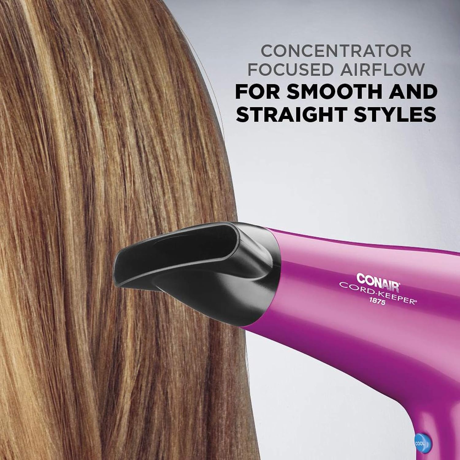 image:imageConair Hair Dryer with Retractable Cord 1875W Blow Dryer 3 Heat Settings 2 Speeds Blow Dryer with Diffuser and Concentrator Attachments Ionic Tourmaline Technology Matte Light PinkPink