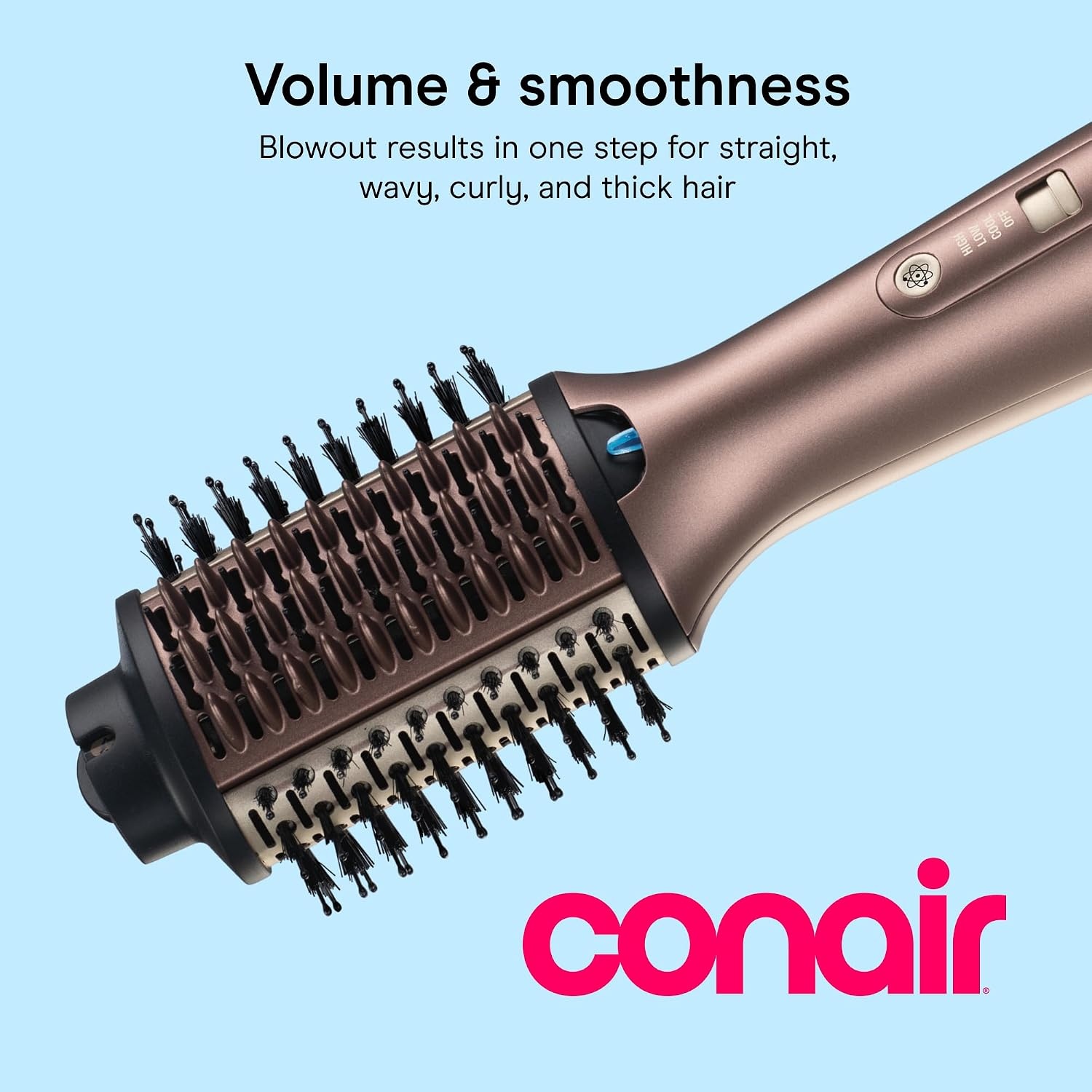 image:imageConair Hot Air Brush Blowout Styler WettoDry 3Inch Oval Barrel for Wavy Curly and Textured Hair BC95