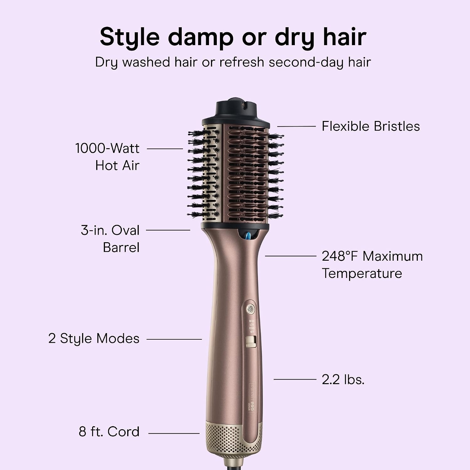 image:imageConair Hot Air Brush Blowout Styler WettoDry 3Inch Oval Barrel for Wavy Curly and Textured Hair BC95