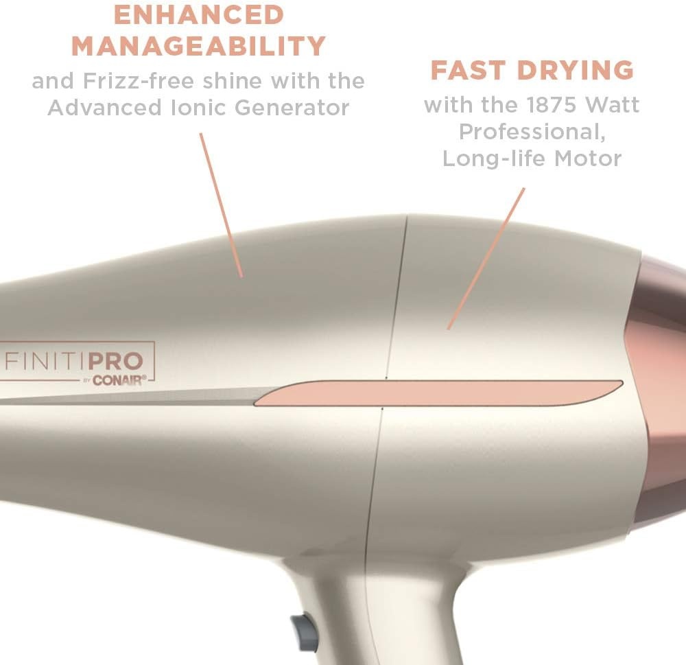 image:imageConair INFINITIPRO BY Frizz Free Compact Hair Dryer 2x the Shine 3x the Frizz Control dusty rose 1 CountRose Gold