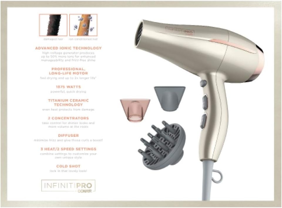 image:imageConair INFINITIPRO BY Frizz Free Compact Hair Dryer 2x the Shine 3x the Frizz Control dusty rose 1 CountRose Gold
