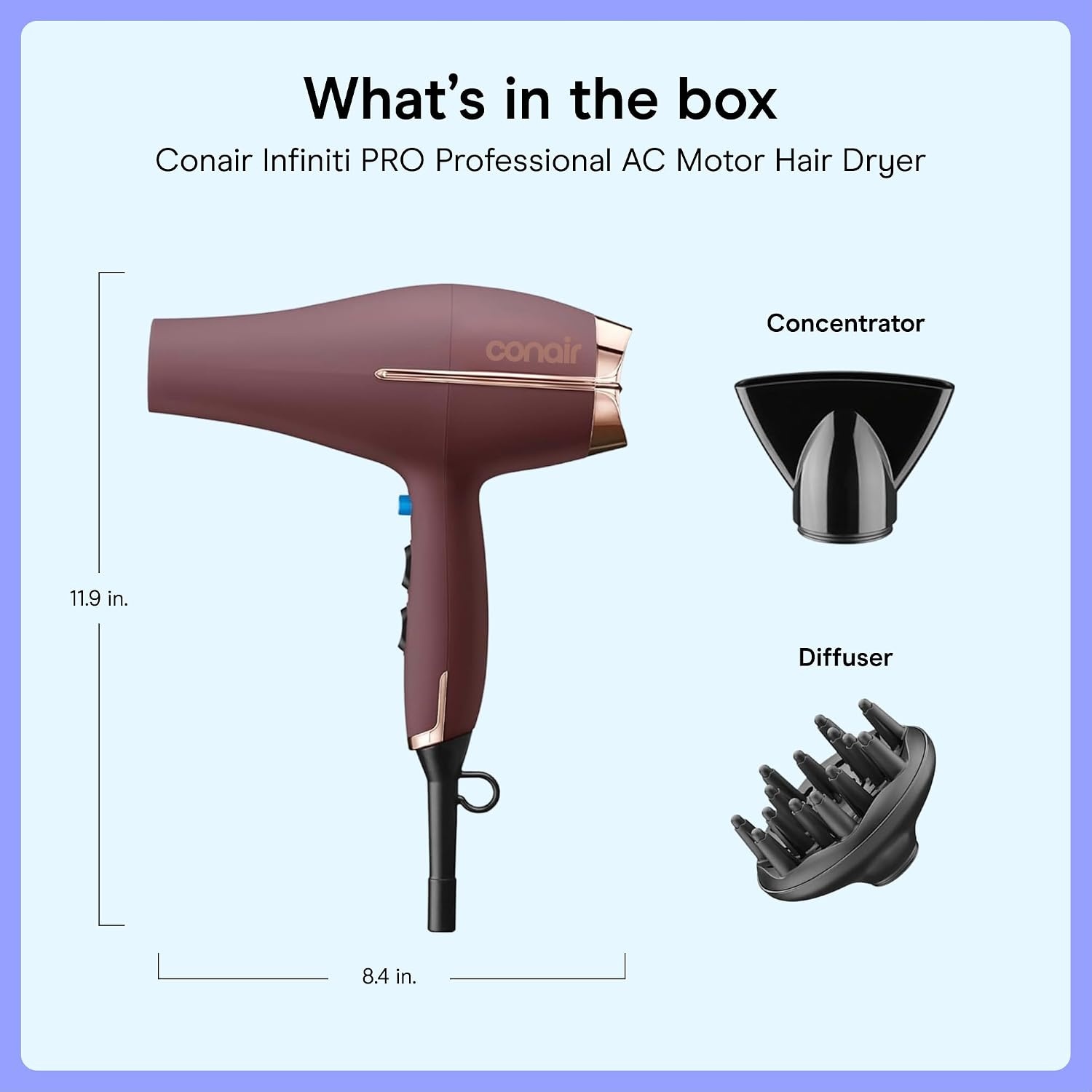 image:imageConair InfinitiPRO AC Motor Pro Hair Dryer Professional ionic ceramic blow dryer for faster frizzfree drying on all hair types Black Model 650XPlum