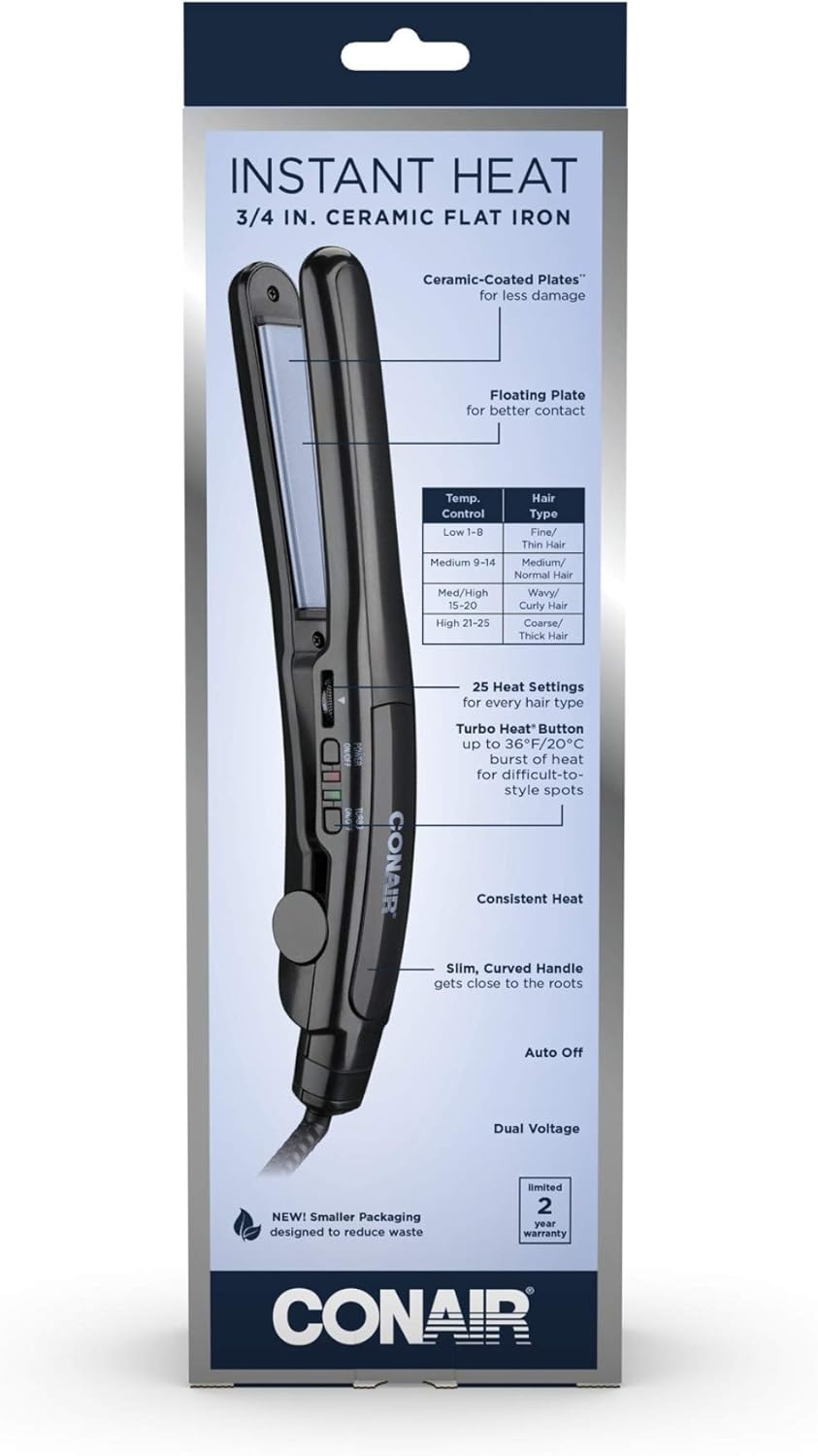 image:imageConair Instant Heat Ceramic Flat Iron 34inchBlack