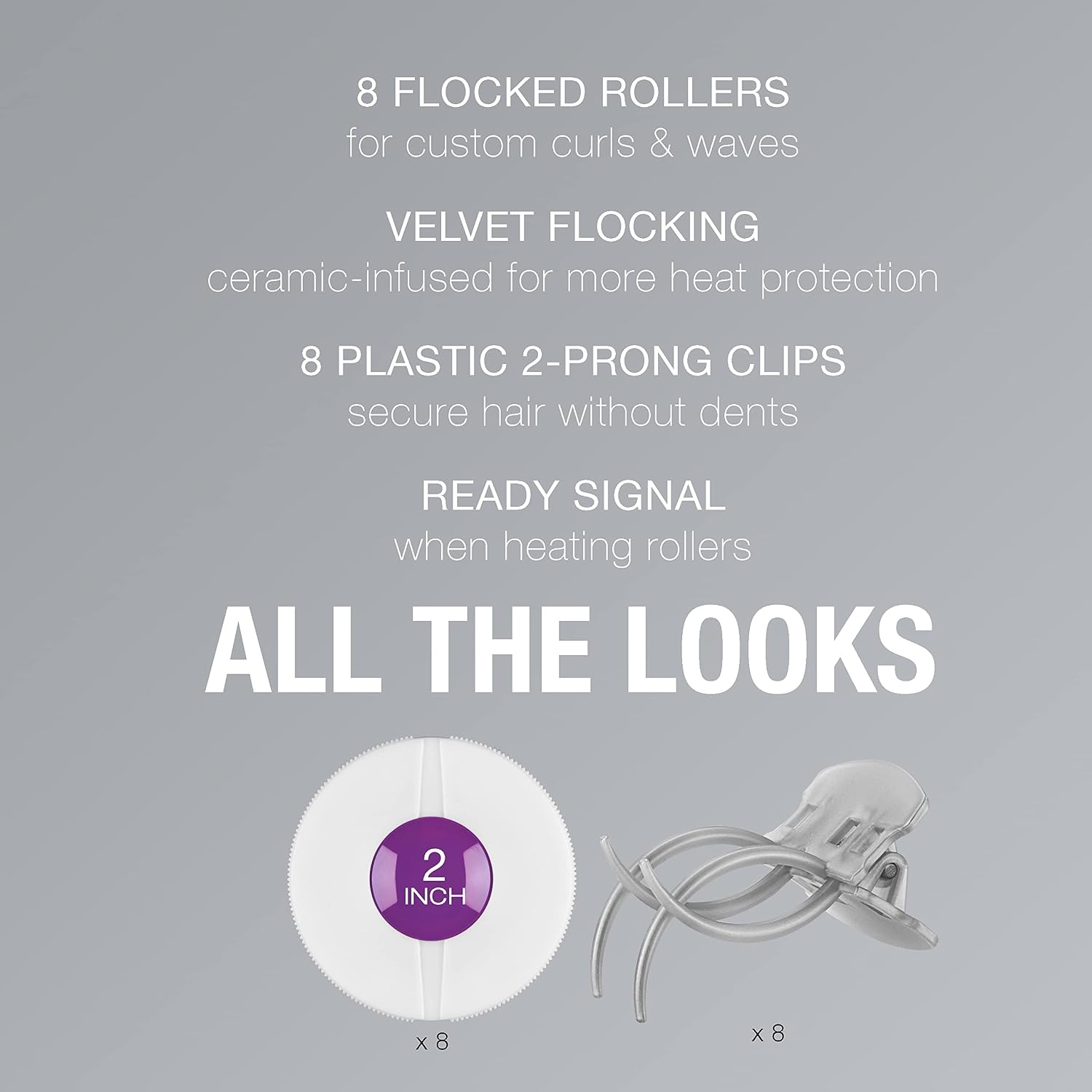 image:imageConair Jumbo Hot Rollers Hair Setter Ceramic Flocked 2Inch Rollers 8Piece Set for Voluminous Curls Soft Waves Bouncy Body Pink CHV28AMZBlue
