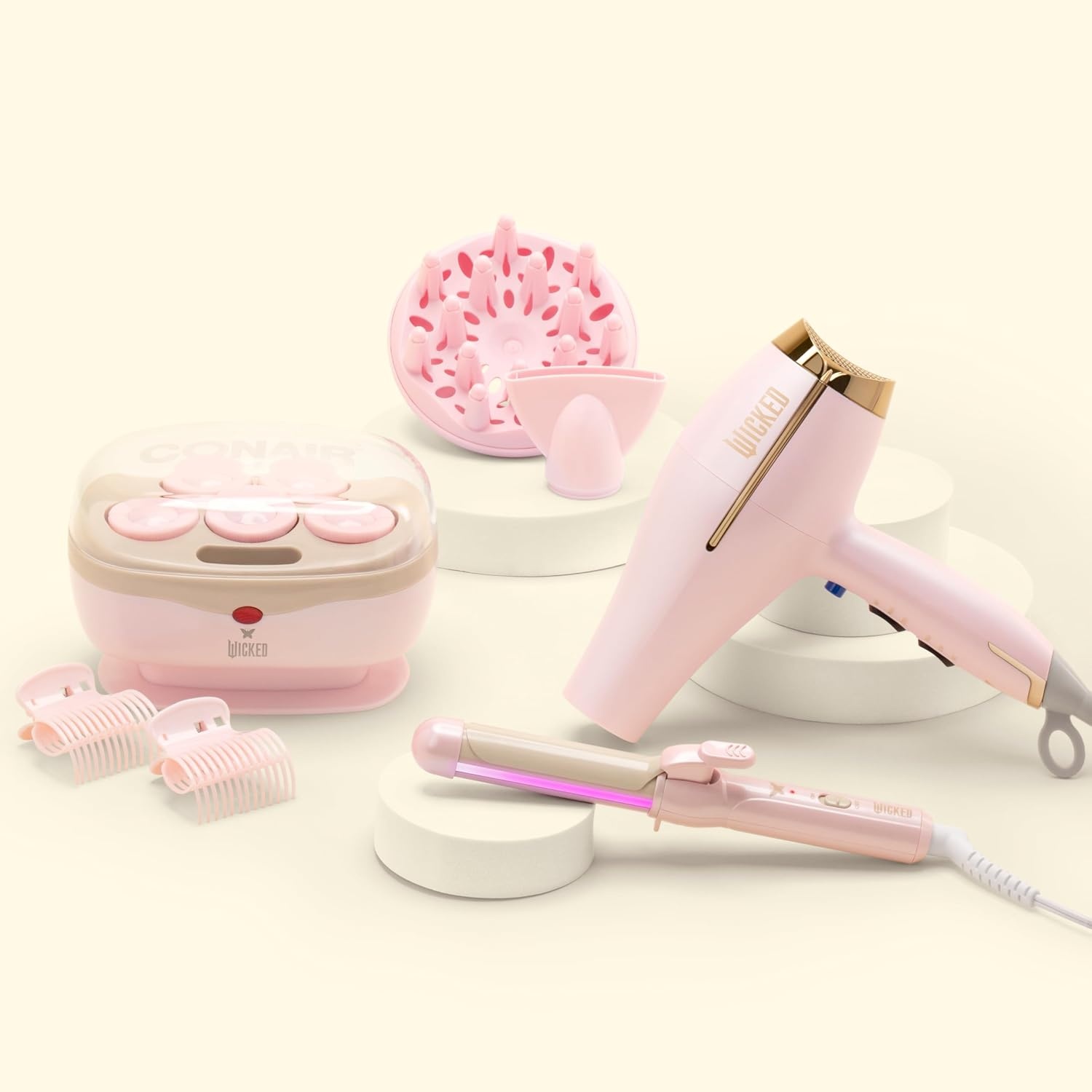 image:imageConair Jumbo Hot Rollers Hair Setter Ceramic Flocked Fast Heating for Voluminous Curls and Waves 5Piece White TS7LGlinda Pink Wicked Exclusive