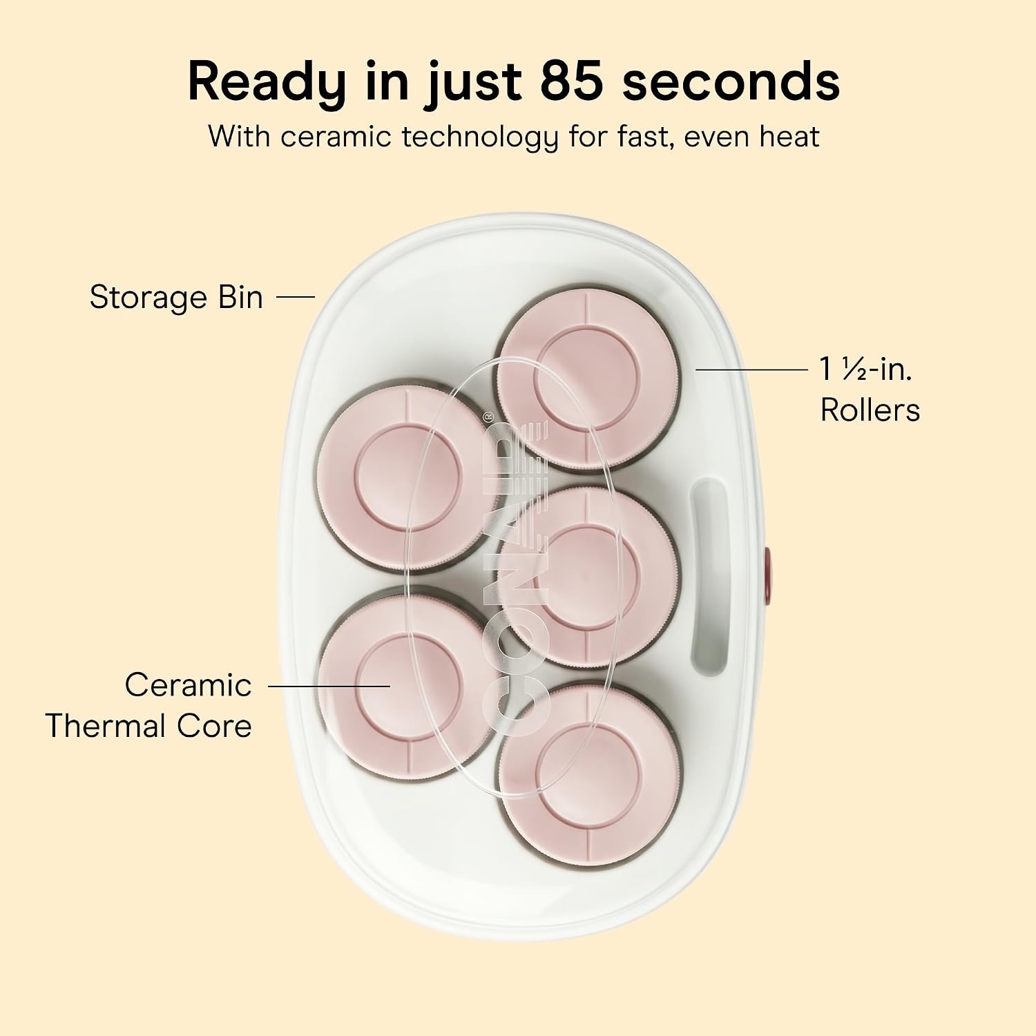 image:imageConair Jumbo Hot Rollers Hair Setter Ceramic Flocked Fast Heating for Voluminous Curls and Waves 5Piece White TS7LWhite