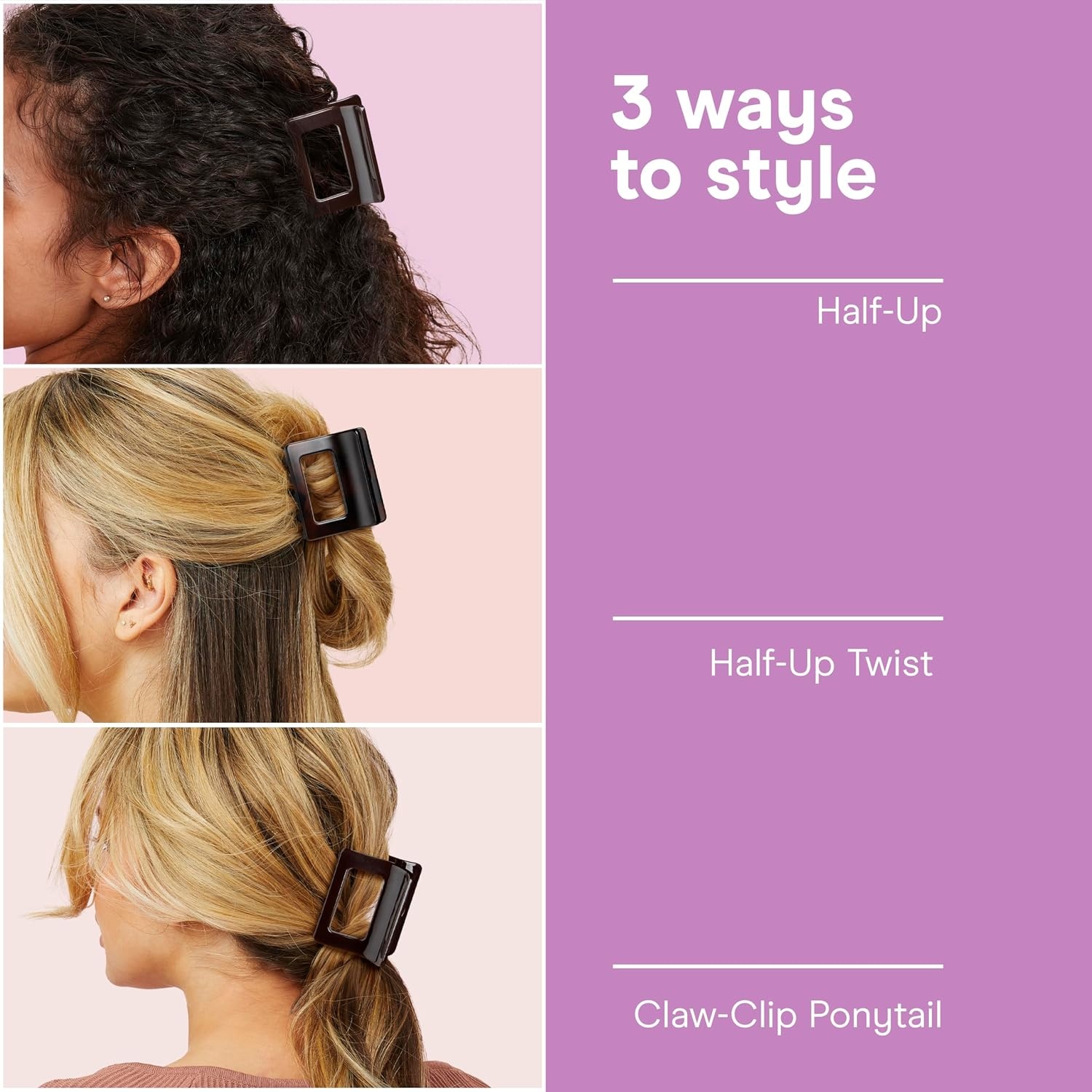 image:imageConair Luxe Claw Clips 3PK Durable Thick Plastic Hair Clips for Women Cute Claw Clips All Hair Types Secures Hair Fast GoldTone Hinge Solid Neutral amp Matte Tort3Count