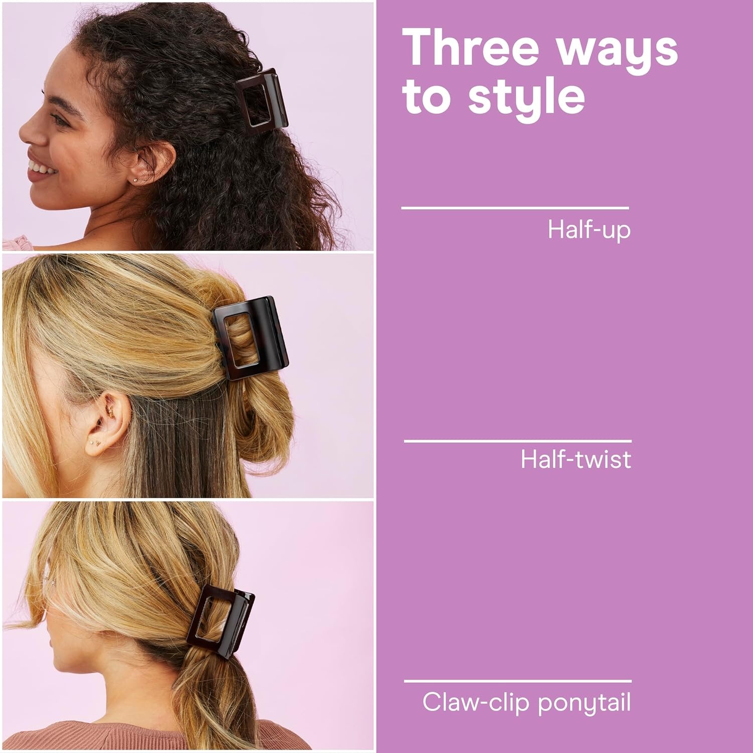 image:imageConair Luxe Claw Clips 3PK Durable Thick Plastic Hair Clips for Women Cute Claw Clips All Hair Types Secures Hair Fast GoldTone Hinge Solid Neutral amp Matte Tort2Count