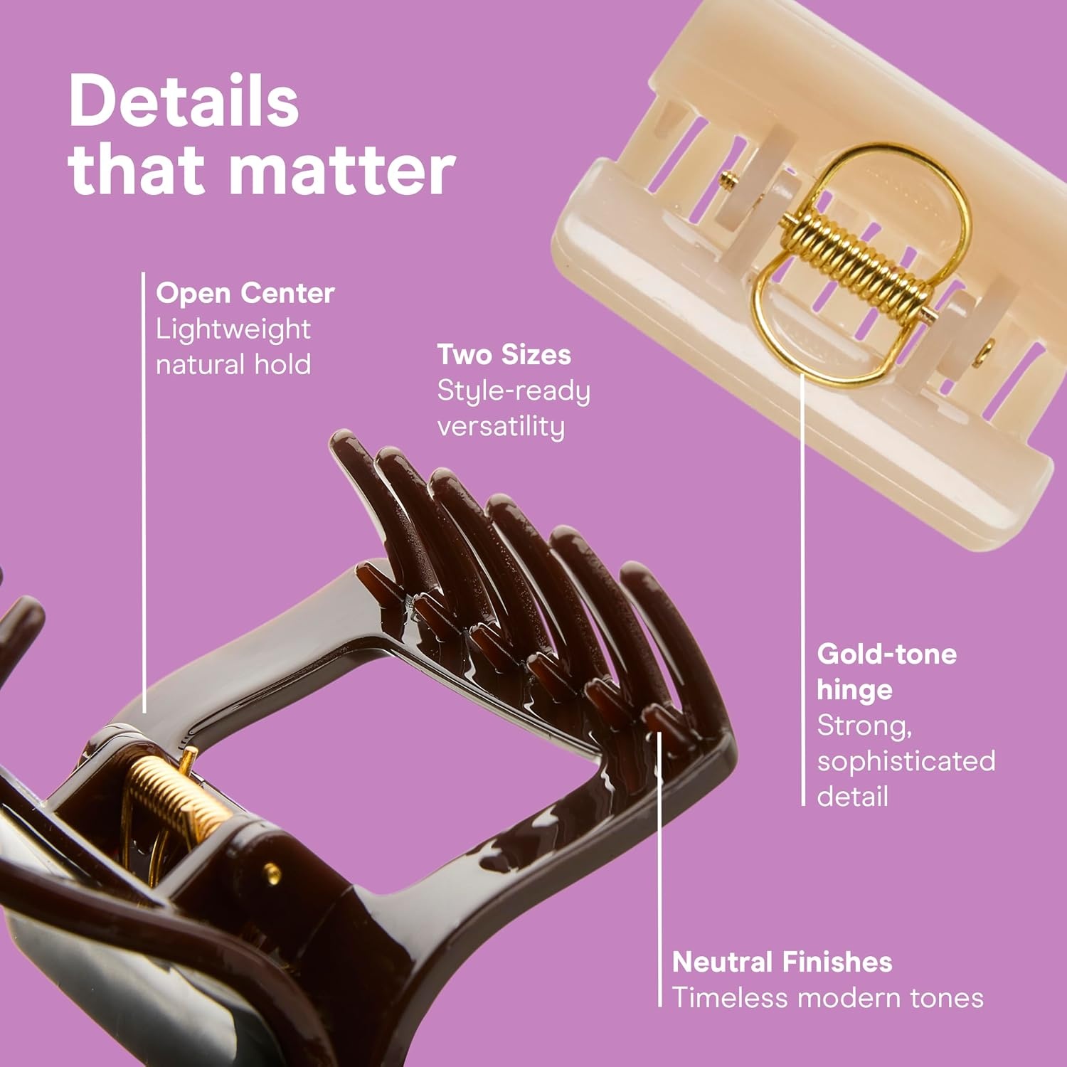 image:imageConair Luxe Claw Clips 3PK Durable Thick Plastic Hair Clips for Women Cute Claw Clips All Hair Types Secures Hair Fast GoldTone Hinge Solid Neutral amp Matte Tort2Count