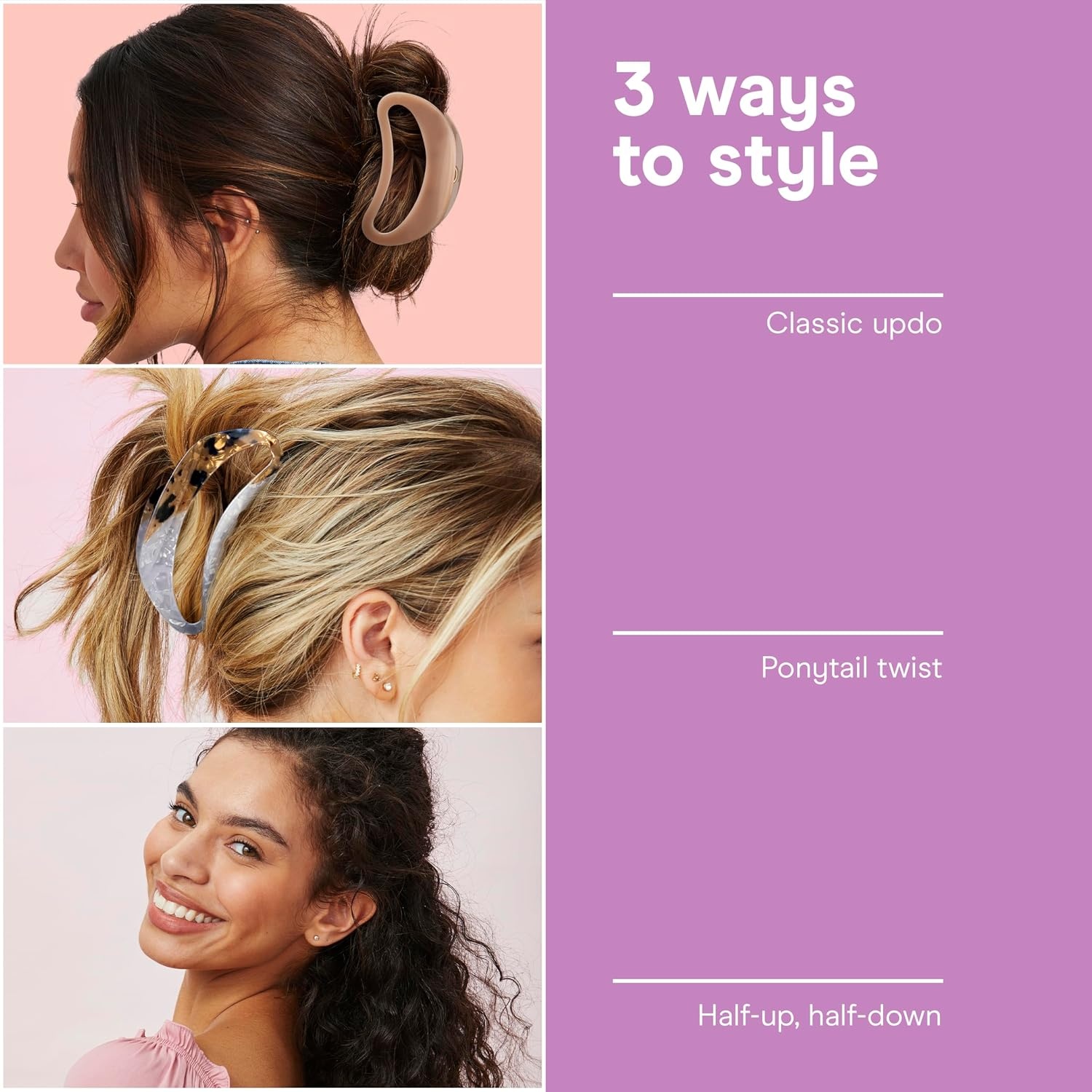 image:imageConair Luxe Large OpenCenter Claw Clips 2PK Strong Hold Hair Clips for Women Modern Cute Hair ClipsCute Claw Clips Lightweight amp Durable All Hair Types Neutral Solid amp Tortoise Finish