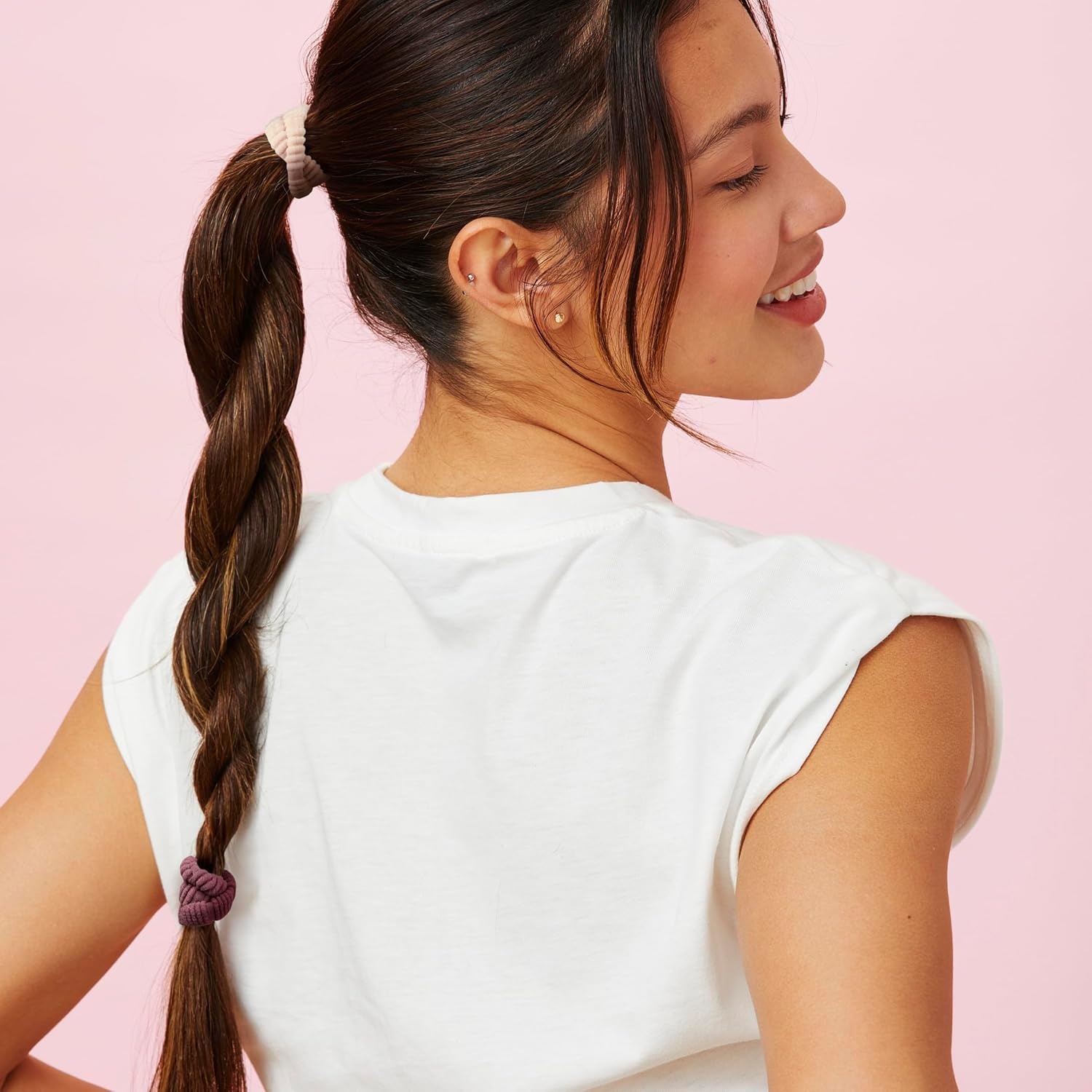 image:imageConair Luxe Ponytailers in Pouches 64PK Hair Ties No Damage Hair Accessories for Girls Hair Bands Hair Ties Variety Pack Neutral Colors
