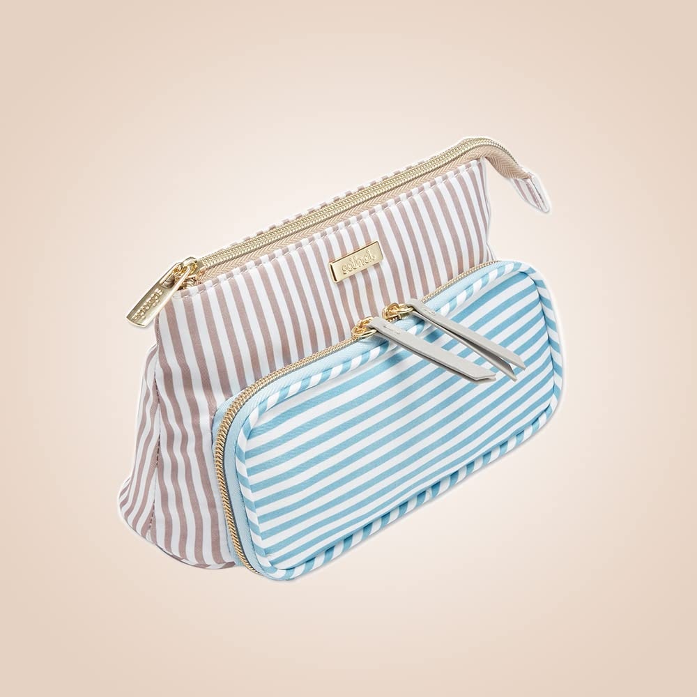 image:imageConair Makeup Bag Cosmetic Bag Great for Makeup Brushes or Cosmetics Perfect Size for Tote Bag or CarryOn Organizer Shape in Blue and Tan Stripes