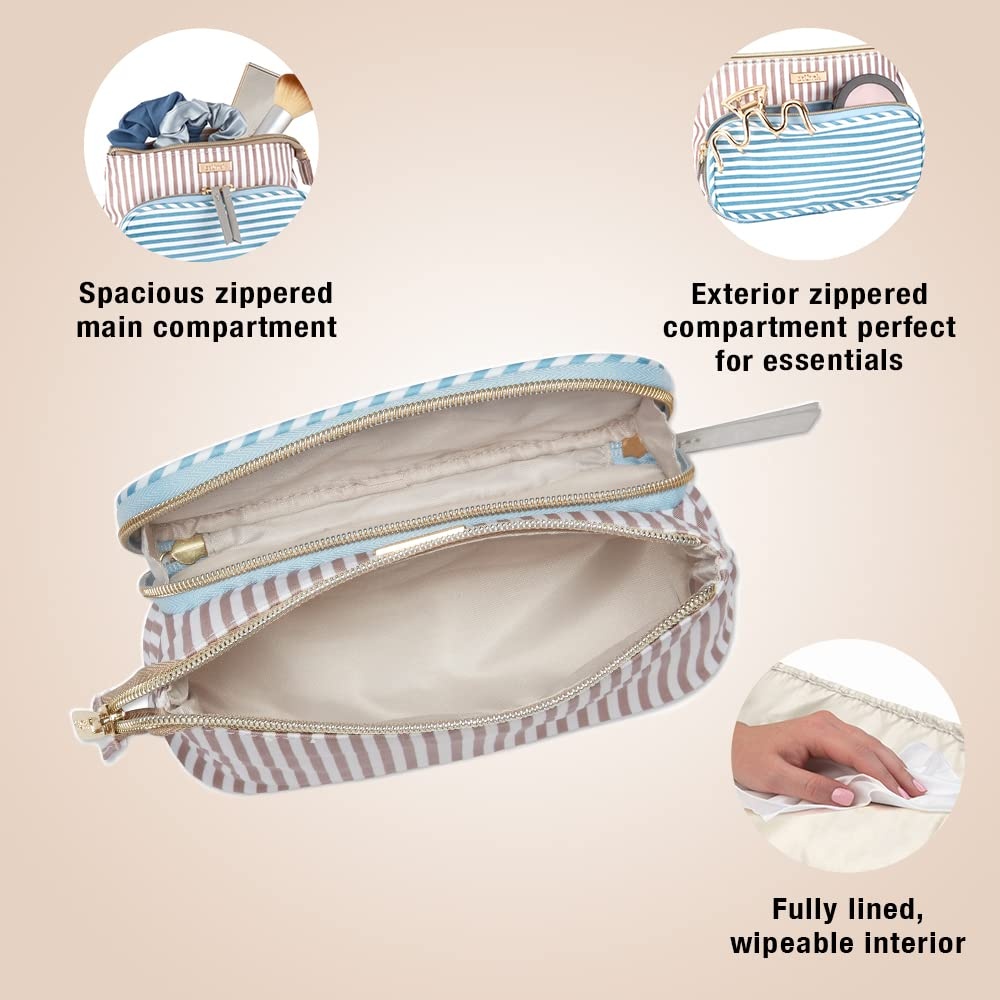 image:imageConair Makeup Bag Cosmetic Bag Great for Makeup Brushes or Cosmetics Perfect Size for Tote Bag or CarryOn Organizer Shape in Blue and Tan Stripes