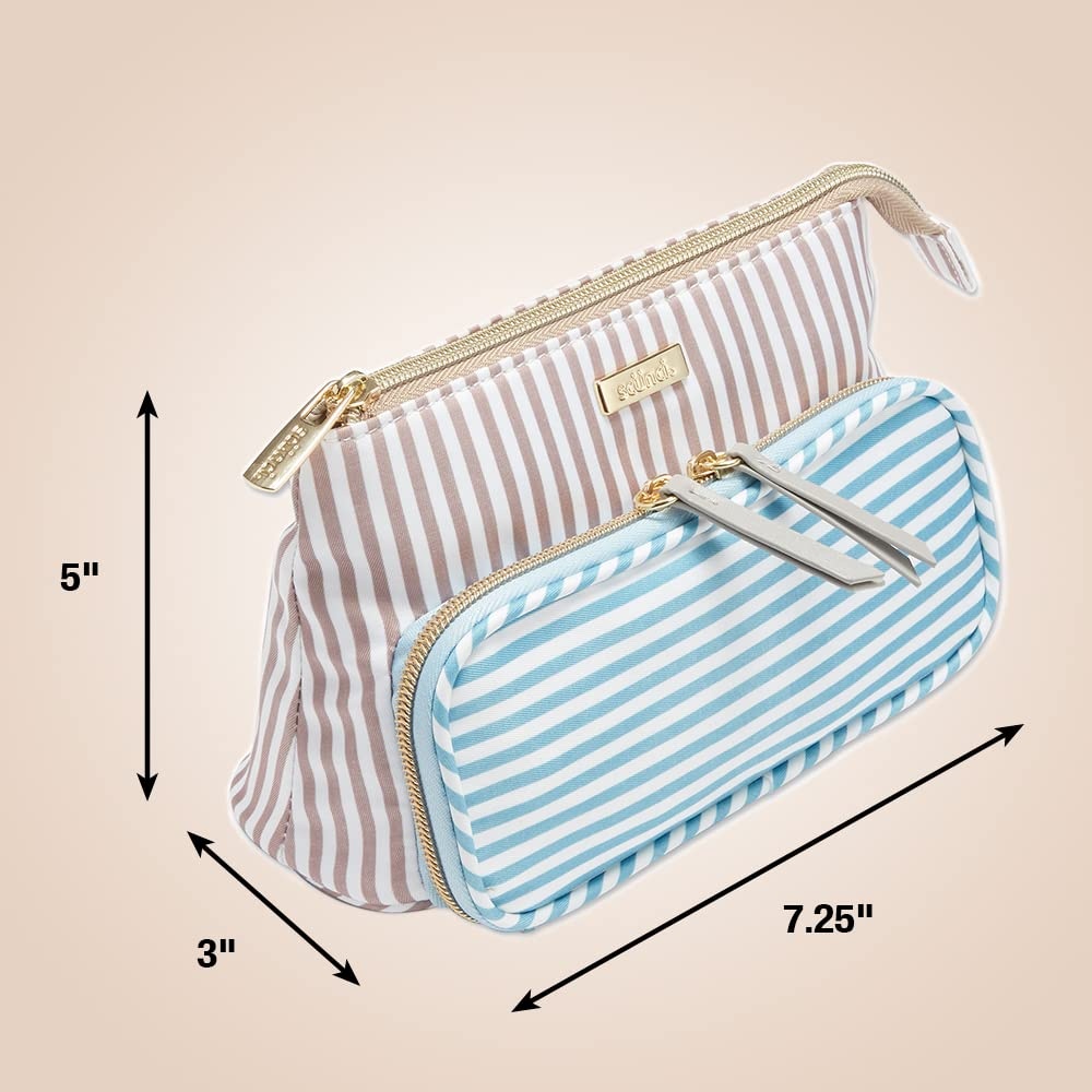 image:imageConair Makeup Bag Cosmetic Bag Great for Makeup Brushes or Cosmetics Perfect Size for Tote Bag or CarryOn Organizer Shape in Blue and Tan Stripes
