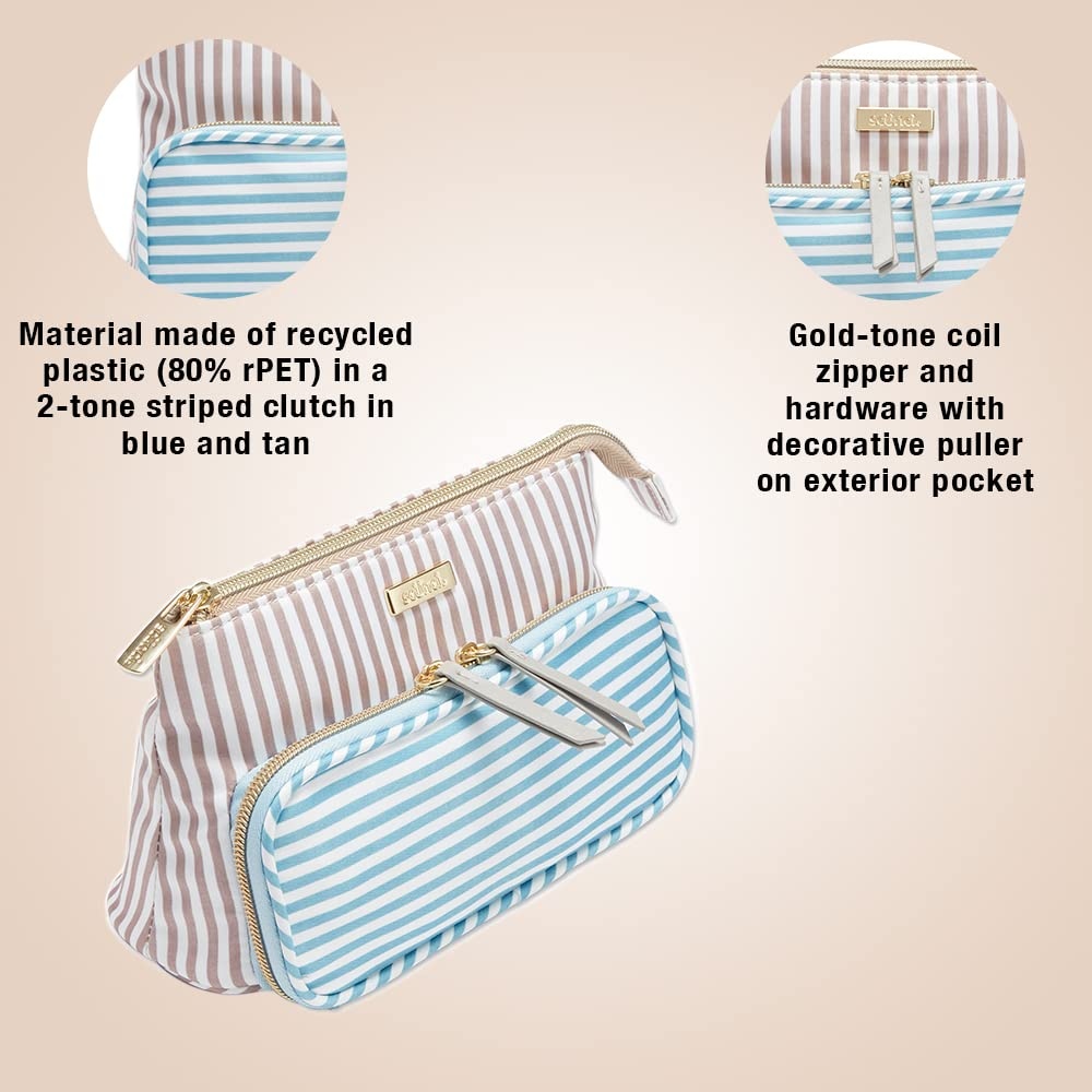 image:imageConair Makeup Bag Cosmetic Bag Great for Makeup Brushes or Cosmetics Perfect Size for Tote Bag or CarryOn Organizer Shape in Blue and Tan Stripes