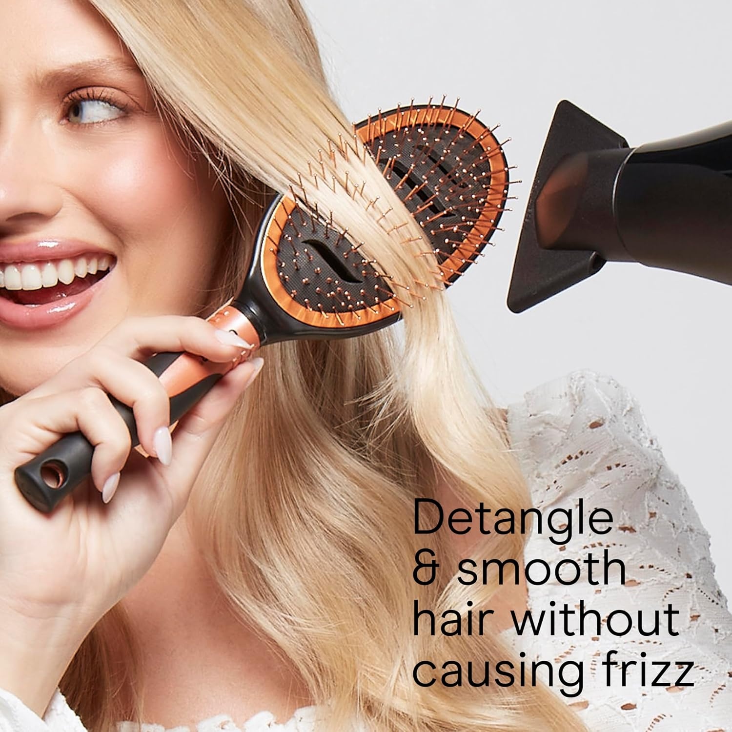 image:imageConair Quick BlowDry Pro Vented Copper Pin Cushion Brush StaticReducing Blow Dry Brush with CopperCoated Metal Pins Flexible Vented Cushion Hairbrush for Smoothing All Hair Types
