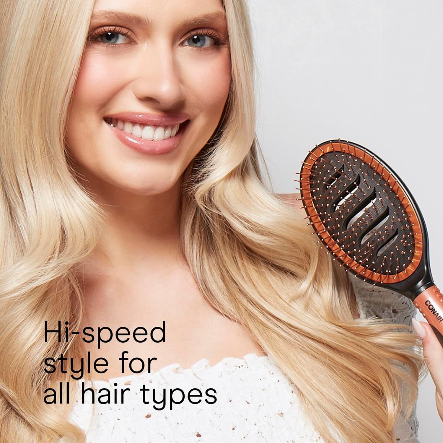 image:imageConair Quick BlowDry Pro Vented Copper Pin Cushion Brush StaticReducing Blow Dry Brush with CopperCoated Metal Pins Flexible Vented Cushion Hairbrush for Smoothing All Hair Types